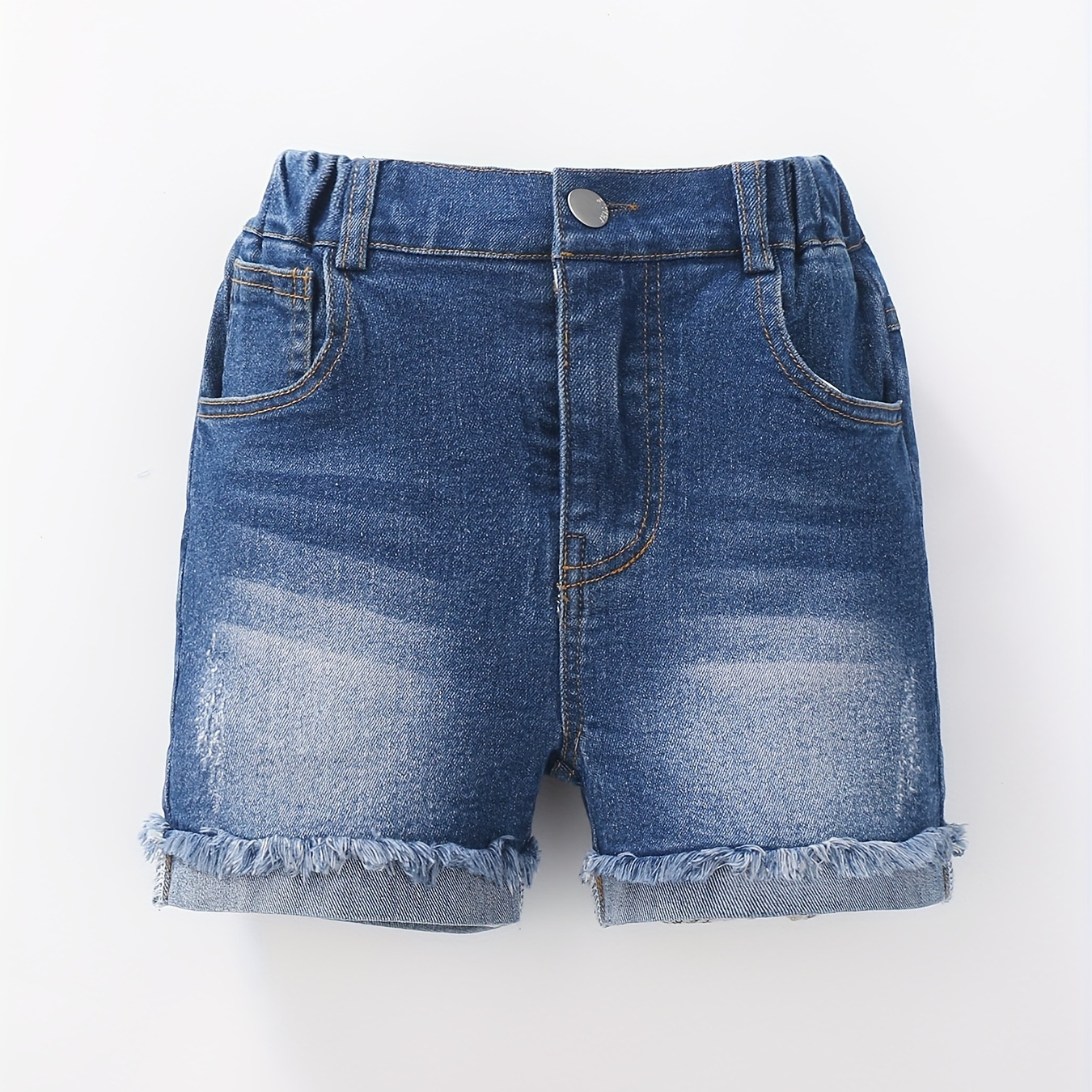 

Teen Girls Casual Tight Fit Jeans Shorts Elastic Waist Roll-up Hem Denim Shorts