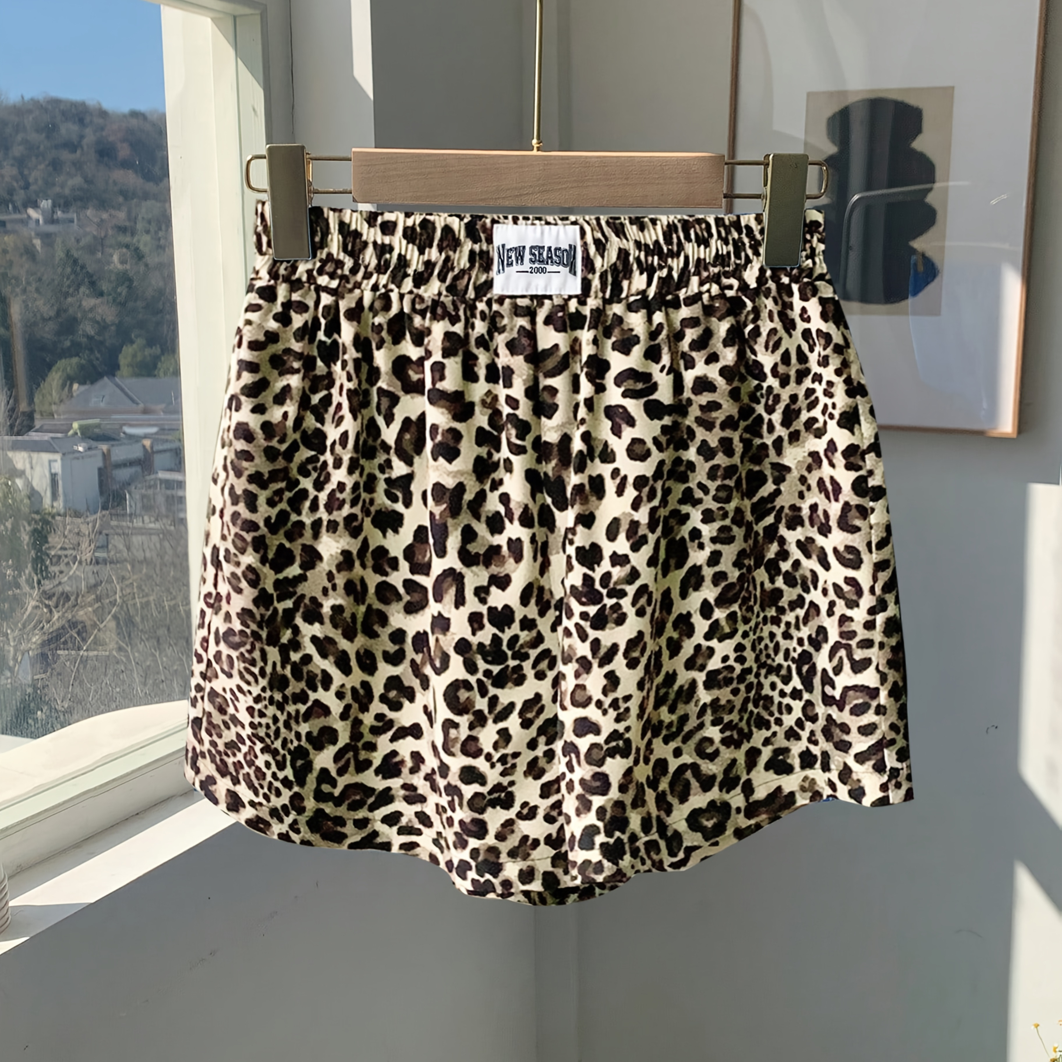 

Women's Y2k-inspired Leopard Shorts - Waist, High-waist, Loose Fit With Pockets, Stretchy Polyester , Machine Washable - All