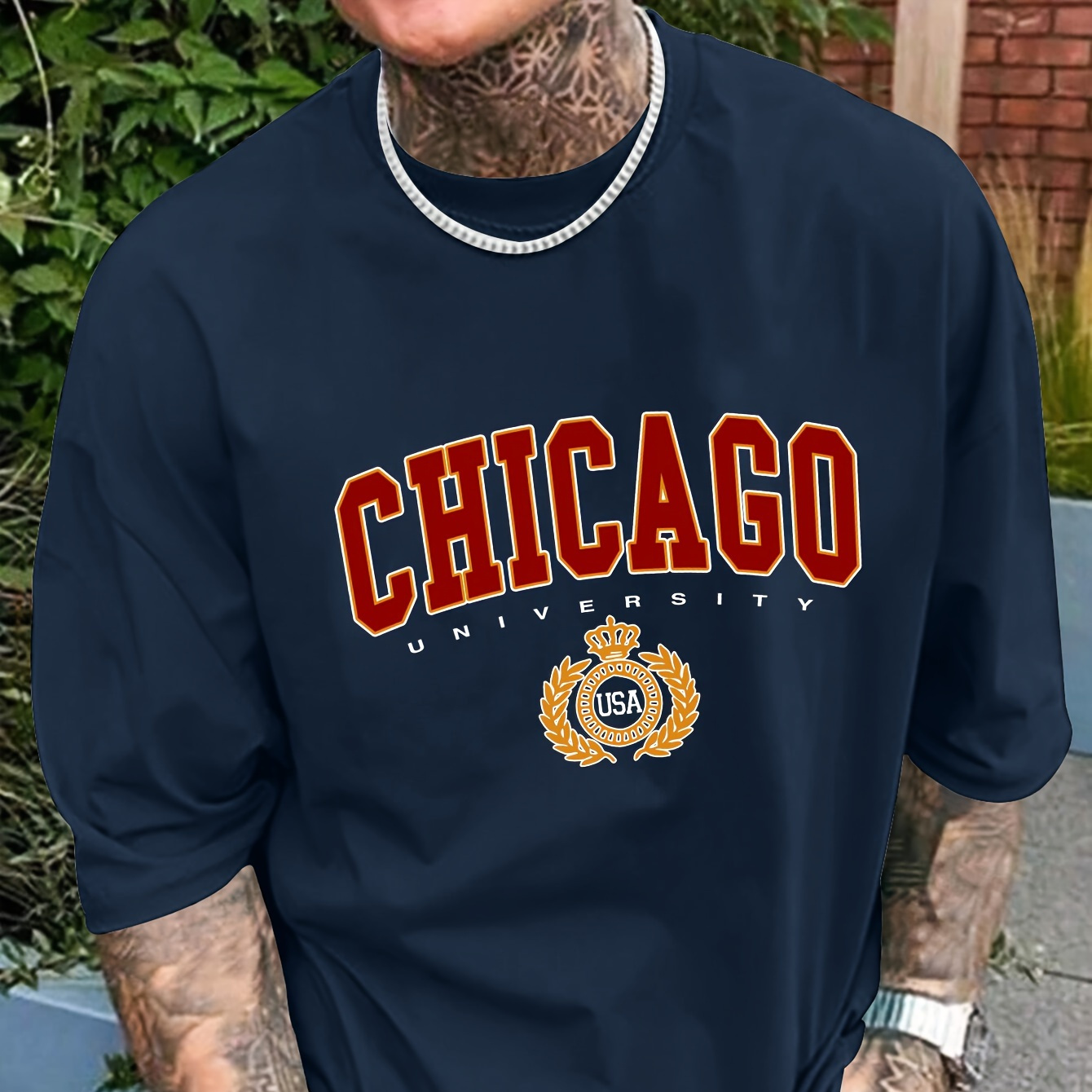 

3d Design Chicago Printed Men's Casual Trendy Fashion Crew Neck T-shirt