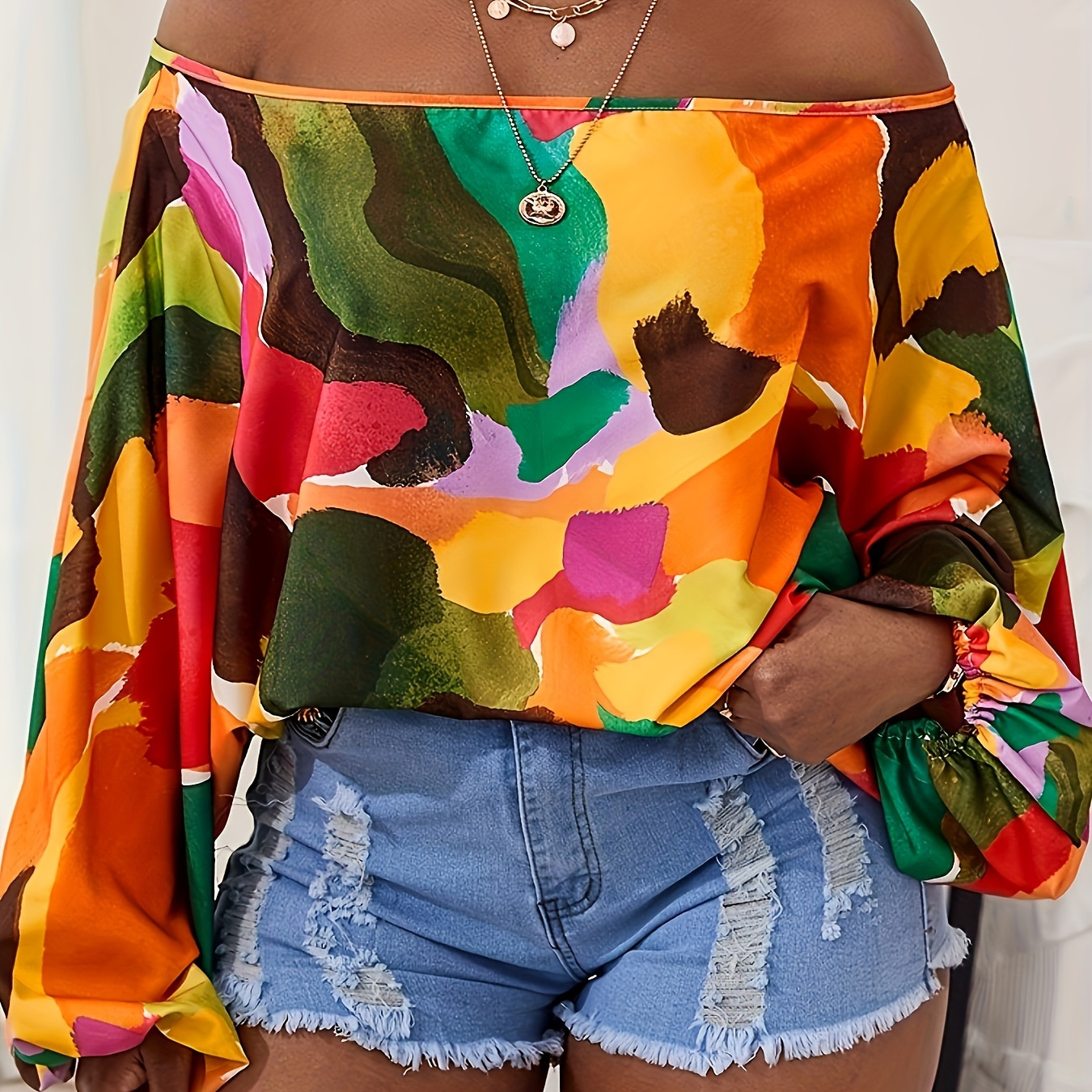 

Women's Printed 1 Shoulder Long Sleeved Fashionable Top