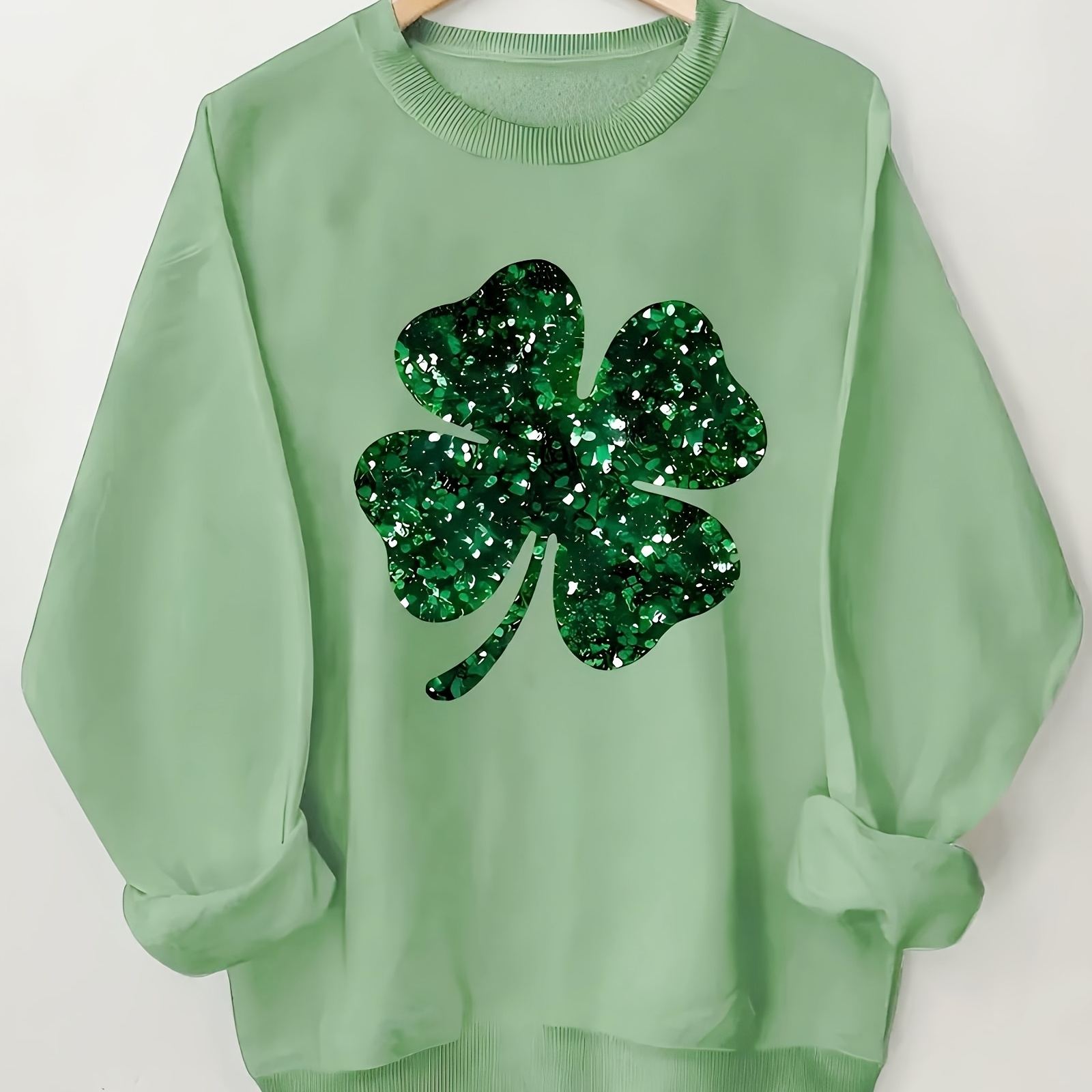 

Women's St Patrick's Day Glitter Size Sweatshirt, , Round Neck Casual, Suitable For Winter And Autumn Wear, Women's Plus Size