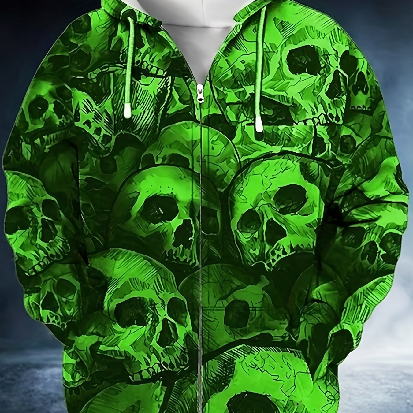 

Plus Size Men's Halloween Scary Skulls Print Hooded Jacket Oversized Hoodie With Zipper For Autumn/winter, Men's Clothing