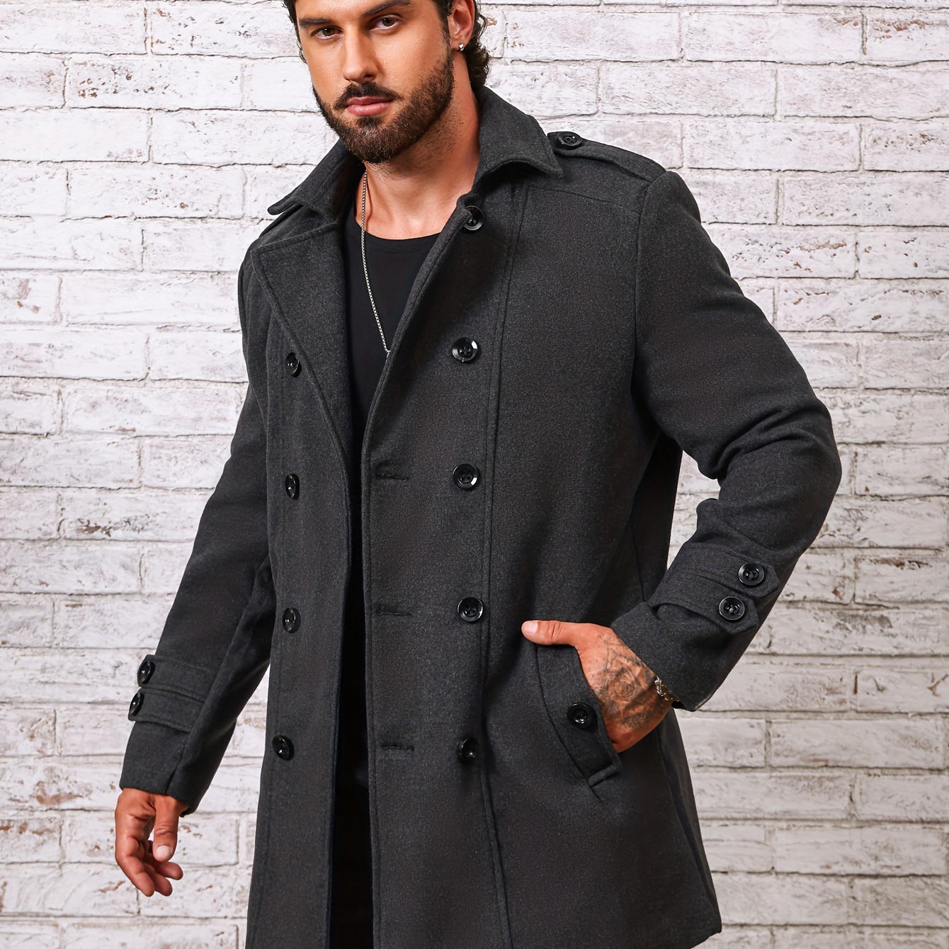 Plus Size Men's Solid Fleece Coat Fashion Casual Elegant Tops Button Up Jacket For Fall Winter, Men's Clothing