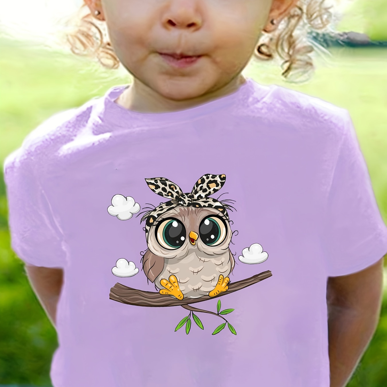 

100% Cotton Girls Owl Print Short Sleeve Crew Neck T-shirt Summer Clothes Party Gift Everyday Toddler Girls