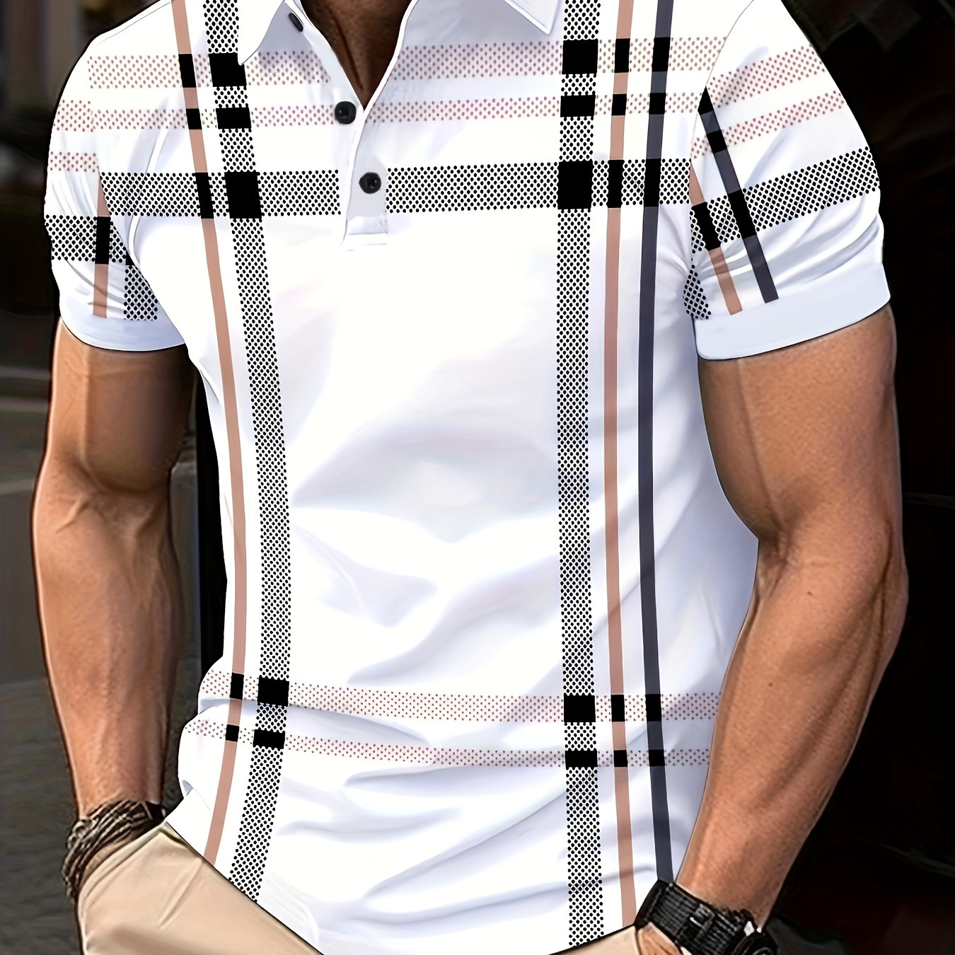 

Plus Size Men's Stripes Print Golf Shirt For Summer