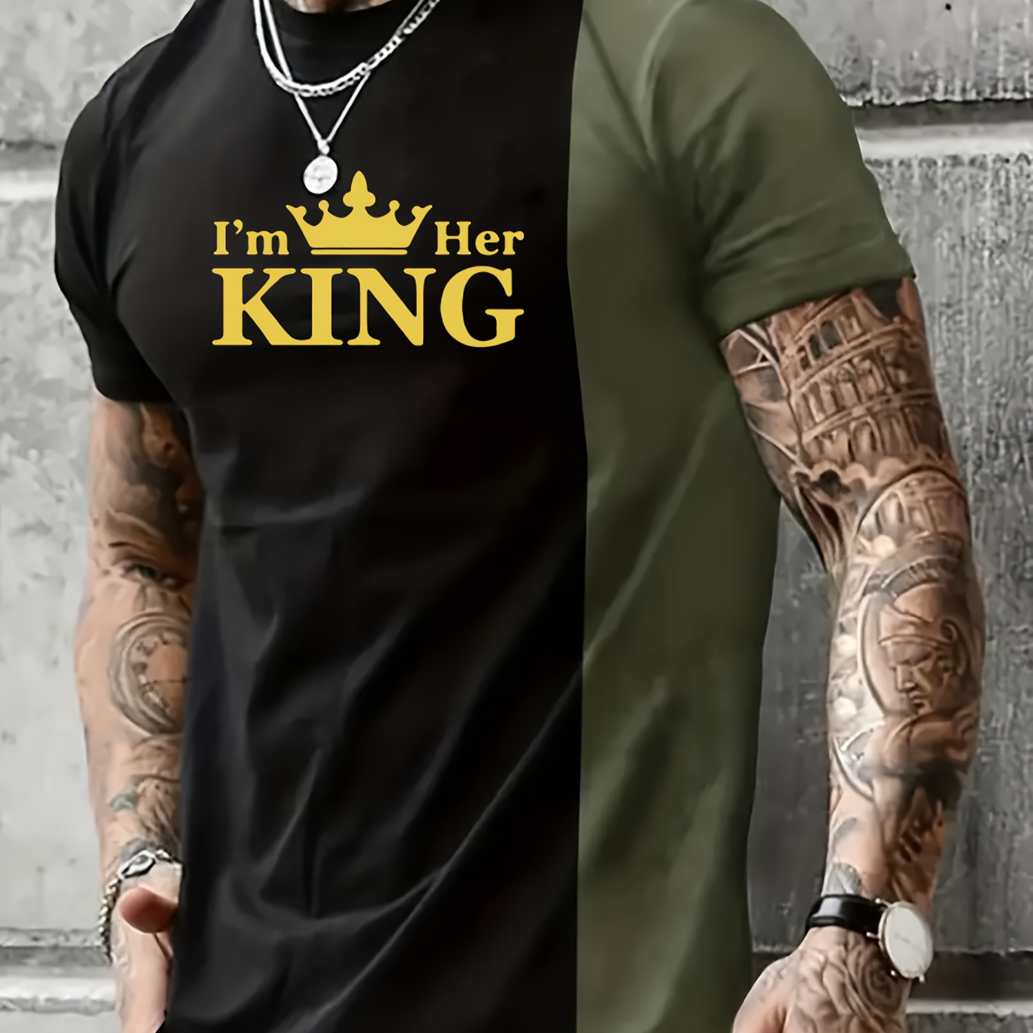 

'i'm Her King' Crown Print T Shirt, Tees For Men, Casual Short Sleeve Tshirt For Summer Spring Fall, Tops As Gifts