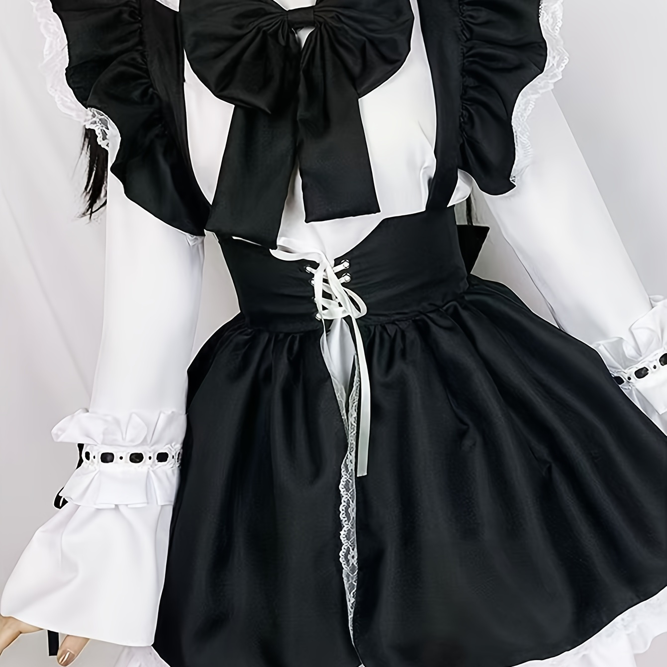 

Black & White Maid Cosplay Costume - Long Sleeve, Bow Tie Detail, Soft Polyester Fabric, Halloween, Anime , And Themed Parties