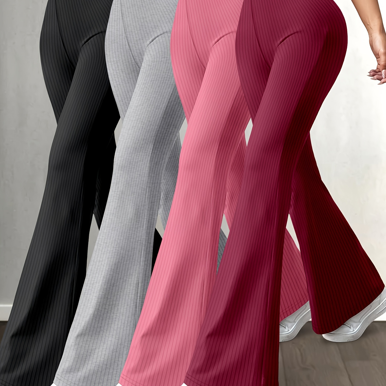 

Elegant 4pcs Women's Flare Pants Set - Slimming, Stretchy Polyester & Spandex , Machine Washable - All