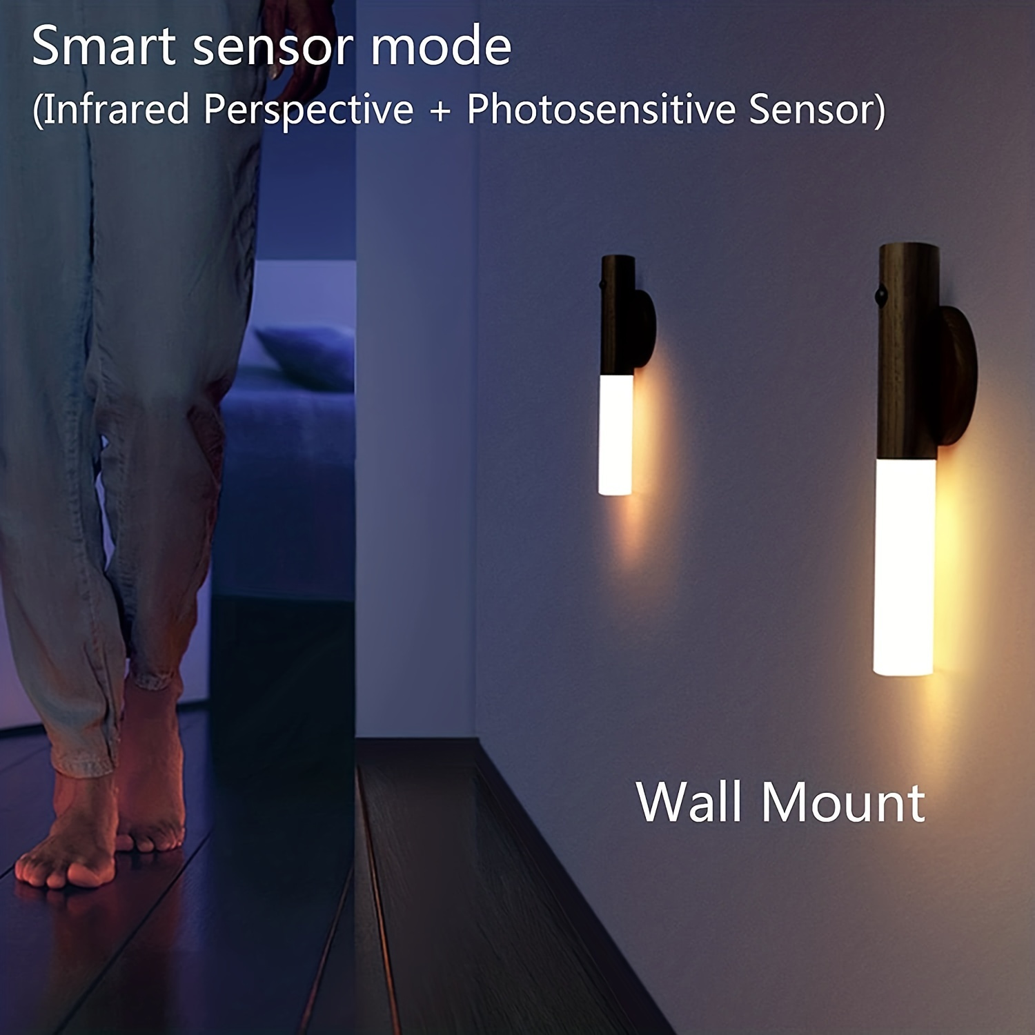 Miebul Luz nocturna con sensor de movimiento, luz nocturna recargable para  interiores, aplique de pared LED de madera magnética para dormitorio
