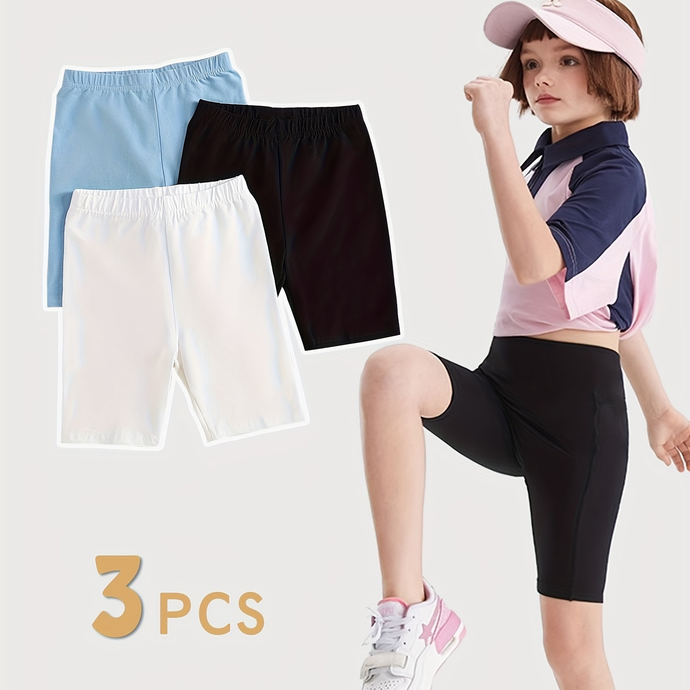 

3 Packs Girls Lightweight Shorts Set, Solid Elastic Waist Shorts Kids Clothes For Summer