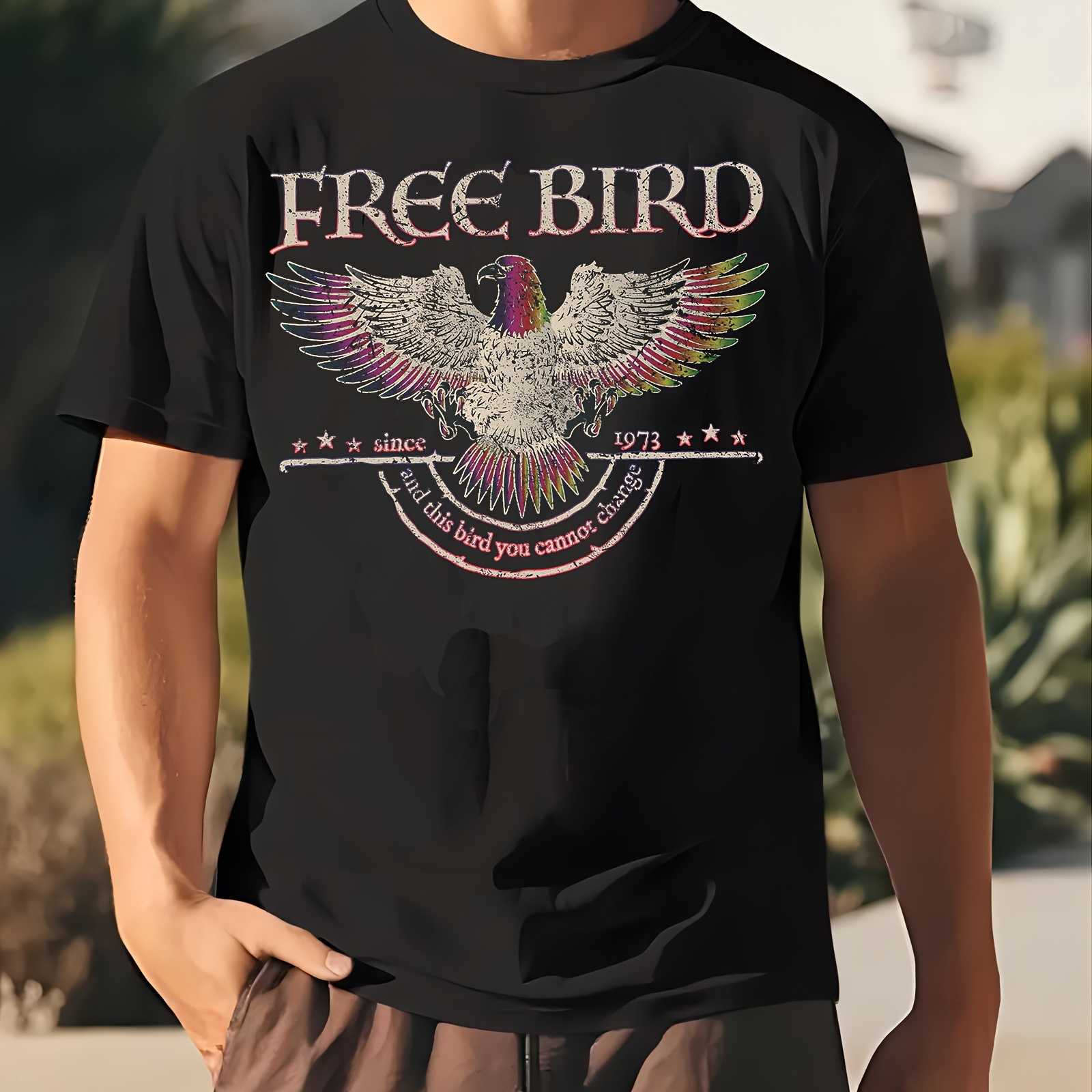 

Free Bird Tee, Band Tshirt, Comfy Short Sleeves, Unique Vintage Print, Men's Summer Casual Wear - Stylish And Comfortable