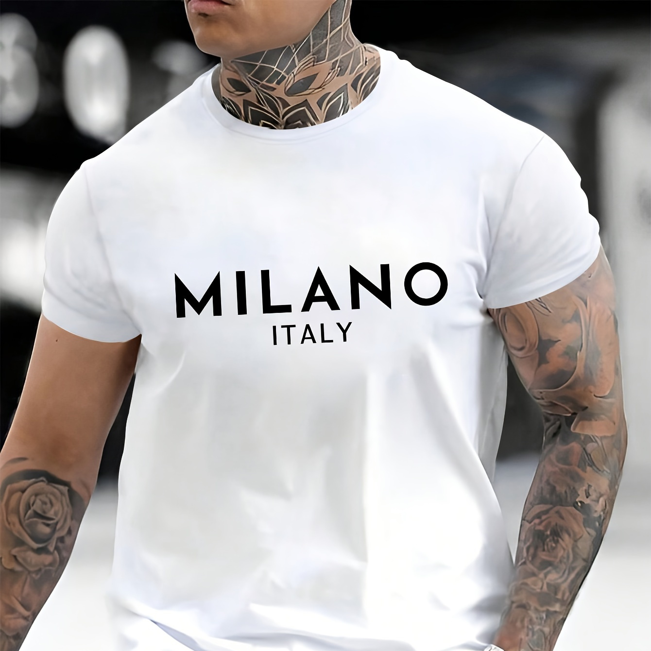 

Milano Italy Letter Print, Men's Round Neck Short Sleeve T-shirt, Casual Comfy Lightweight Top For Summer