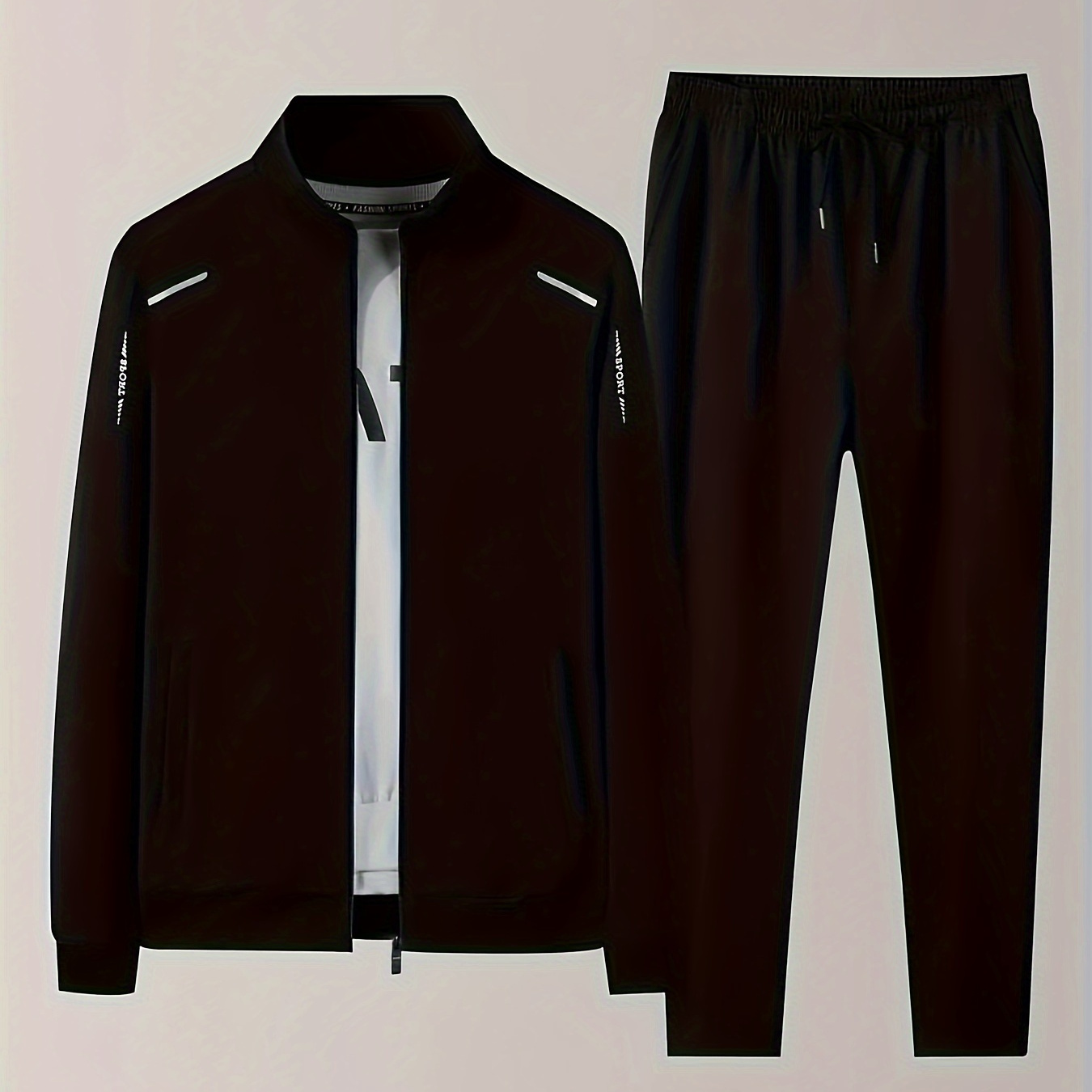 

Men's Casual 2pcs Outfit, Solid Up Jacket & Drawstring Pants Set For