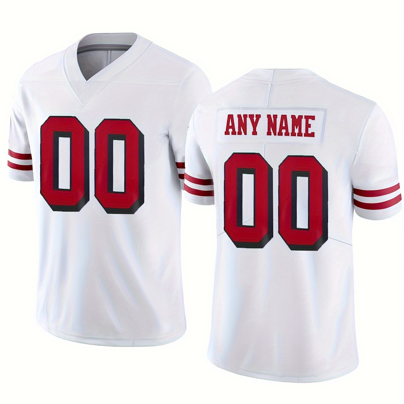 

Customized Name And Number Embroidery, Men's Short Sleeve V-neck Football Jersey, Breathable Sports Shirt For Team Training