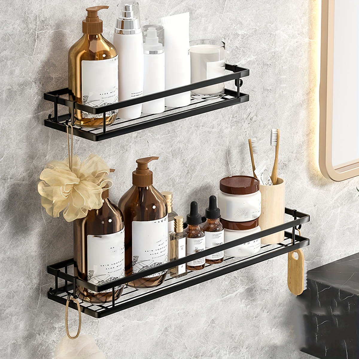 1pc Wall Mounted Wire Baskets Stainless Steel Floating Shelf Wall