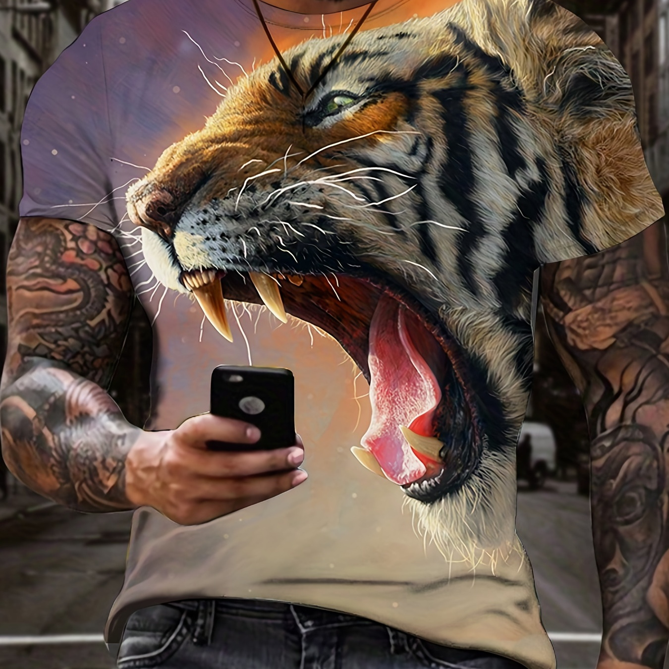 Men's tiger 3d Short Sleeve Clothes Creative Animal Digital O-neck