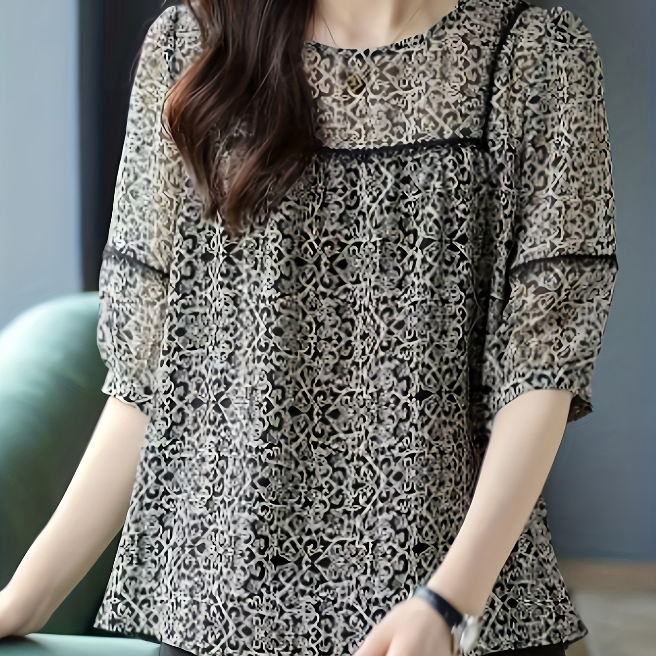 

Chic Floral Lace-trim Blouse For Women - Breathable Polyester, Machine Washable, Spring/summer/fall