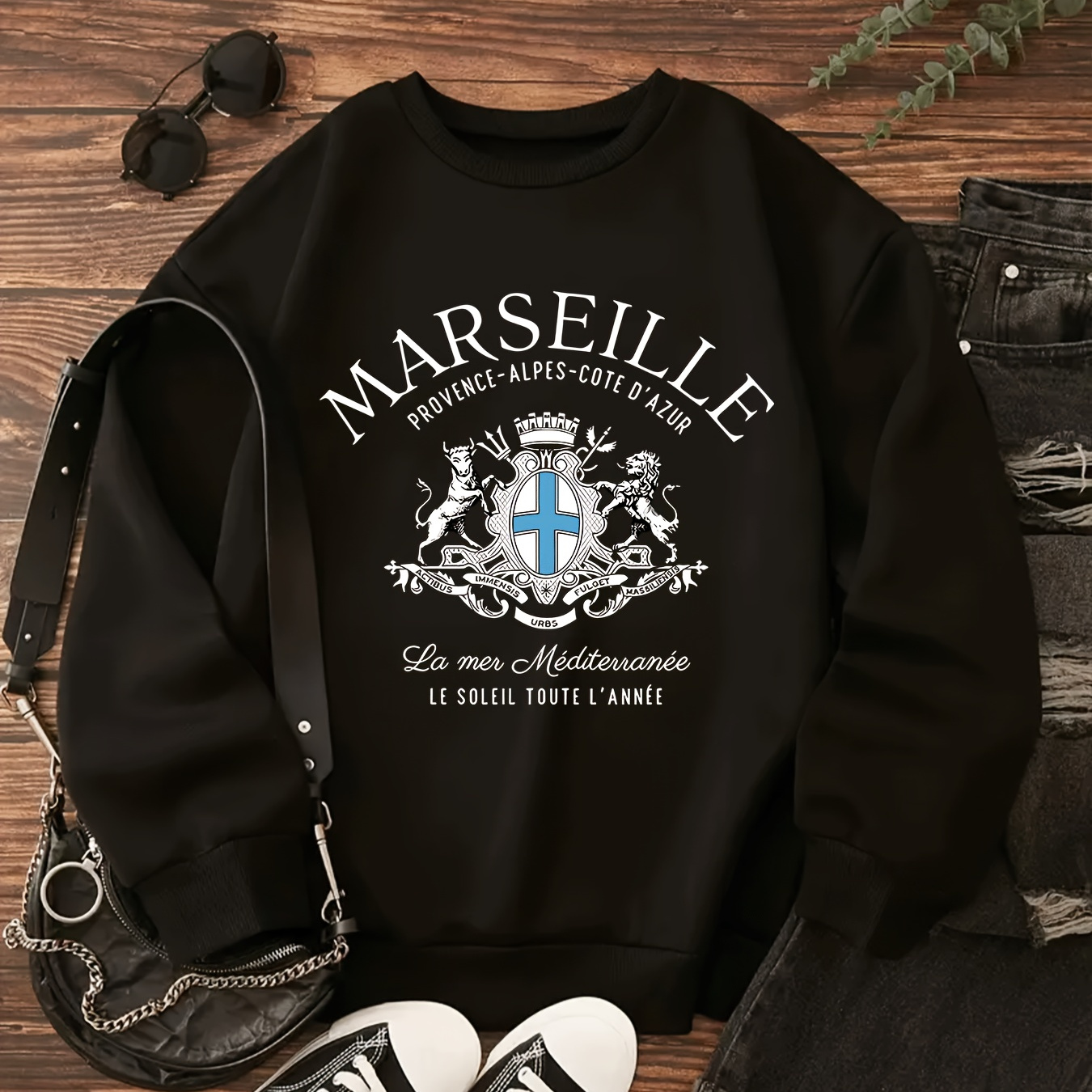 

Sweatshirt Doublé en pour Femme avec Imprimé Lettres - Polyester Respirant, Col Rond pour Tenue Décontractée et Sportive