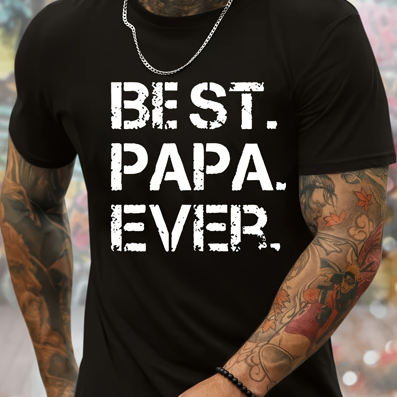 

Best Papa Ever Graphic Men's Short Sleeve T-shirt, Comfy Stretchy Trendy Tees For Summer, Casual Daily Style Fashion Clothing