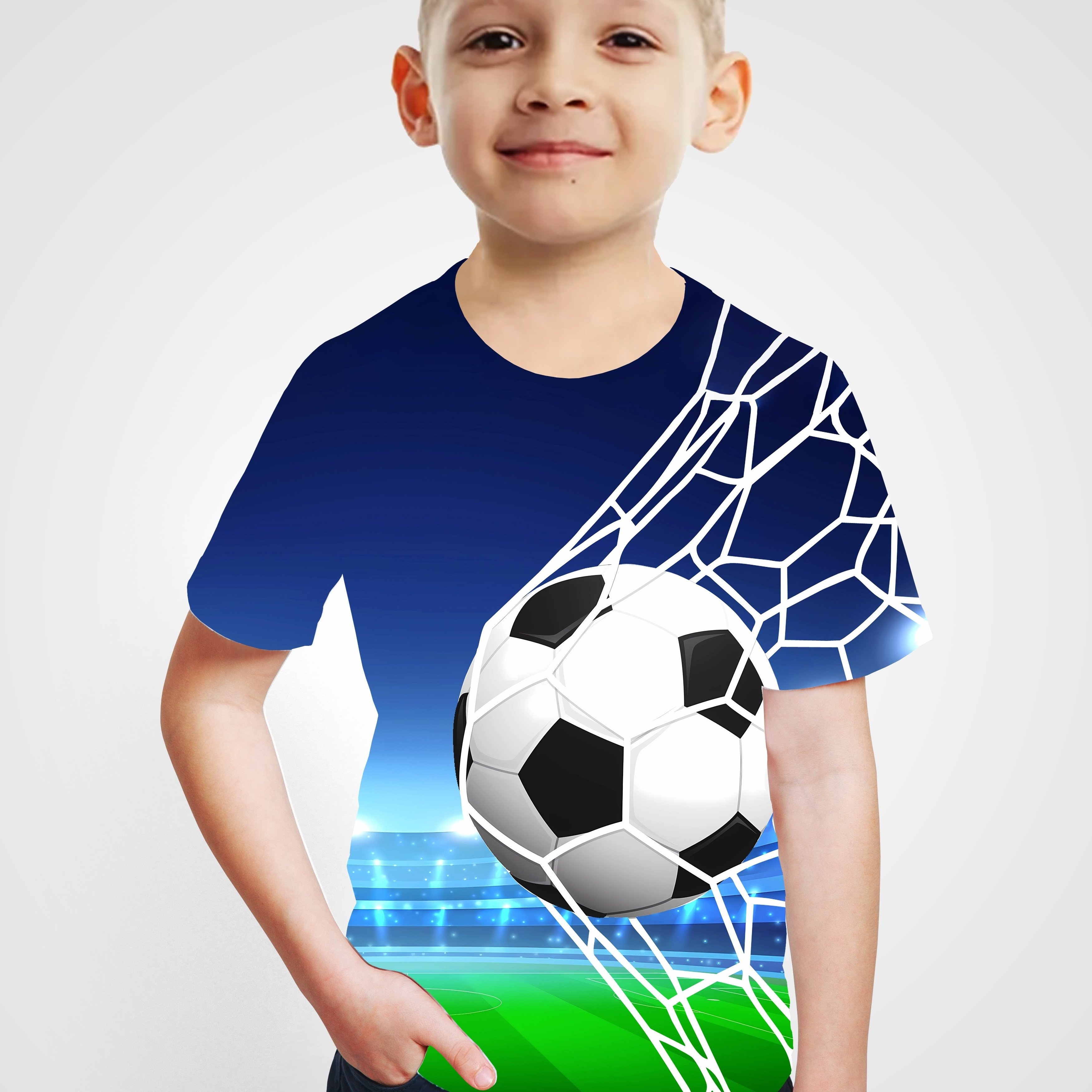 

Soccer 3d Print Boy's Short Sleeve T-shirt Breathable Loose Fitting Round Neck Creative Pattern Casual Top
