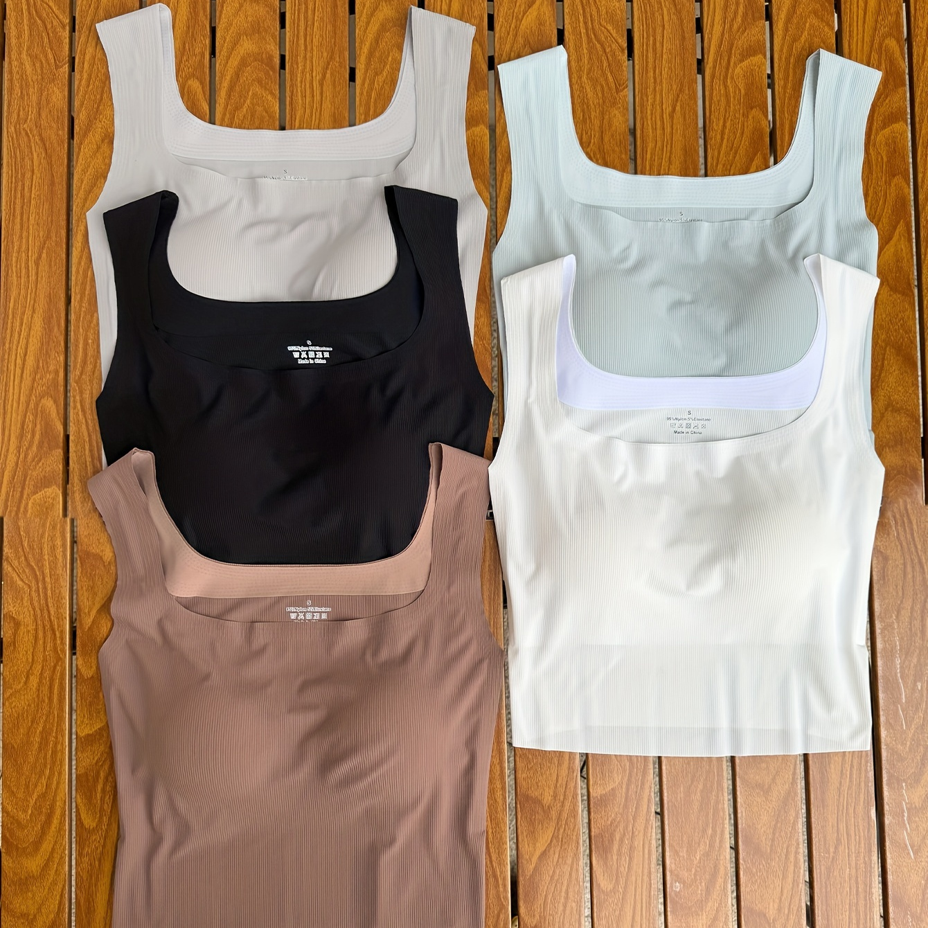 

5pcs Women' Tank Tops With Removable Pads - Ultra-thin, Breathable Nylon For Running & Yoga, Wide Straps