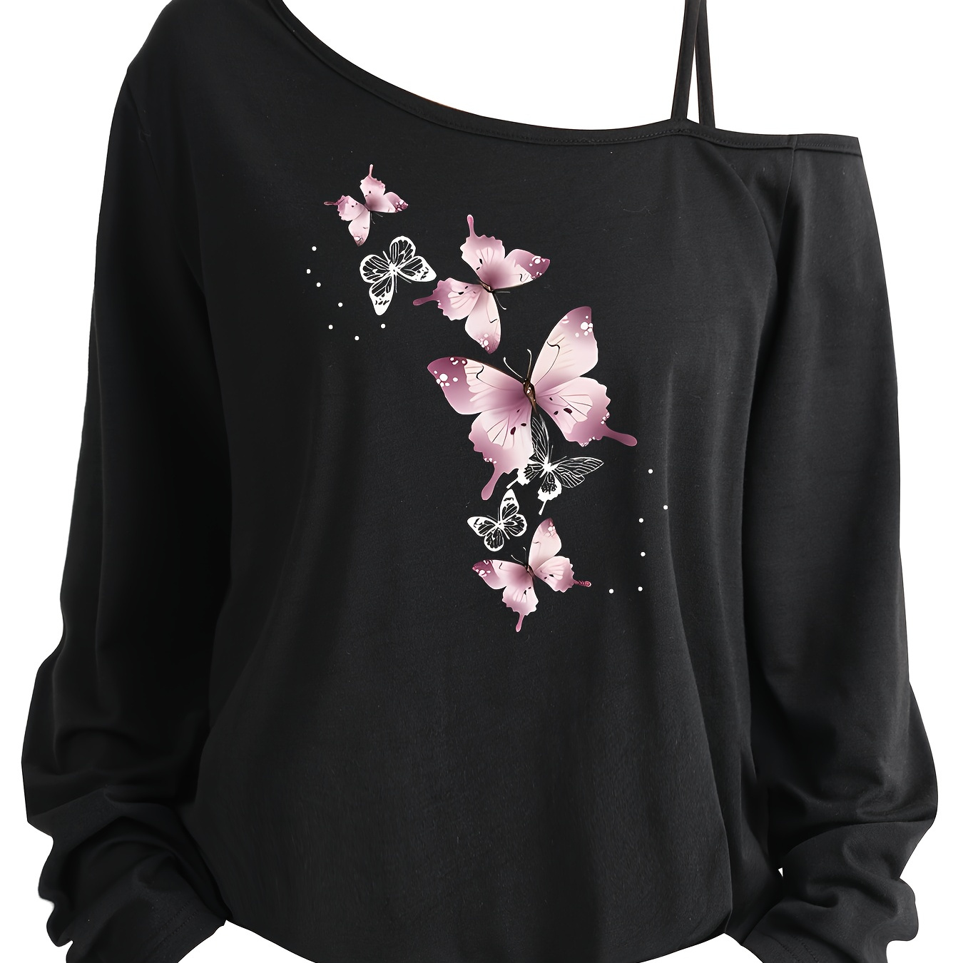 

Plus Size Women's Printed Long Sleeve T-shirt With Asymmetrical Neckline, In Sizes 1-8xl (z-sh), Featuring A .