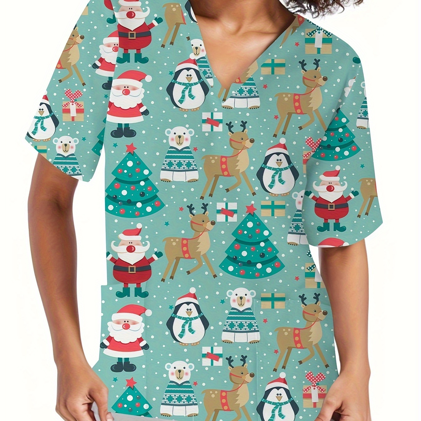 

Christmas V- -sleeved Top For Nurses - 3d Printed , , Polyester,