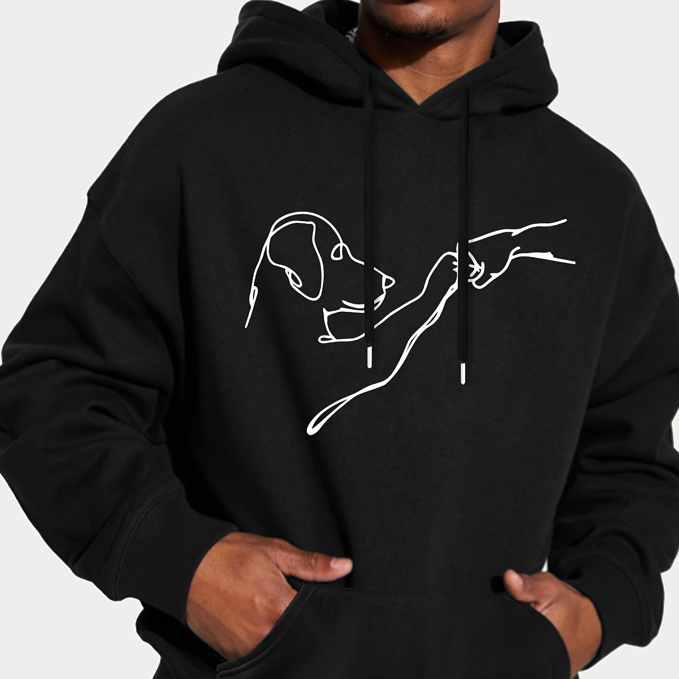 

Dog Print Kangaroo Pocket Hoodie, Casual Long Sleeve Hoodies Pullover Sweatshirt, Men's Clothing, For Fall Winter