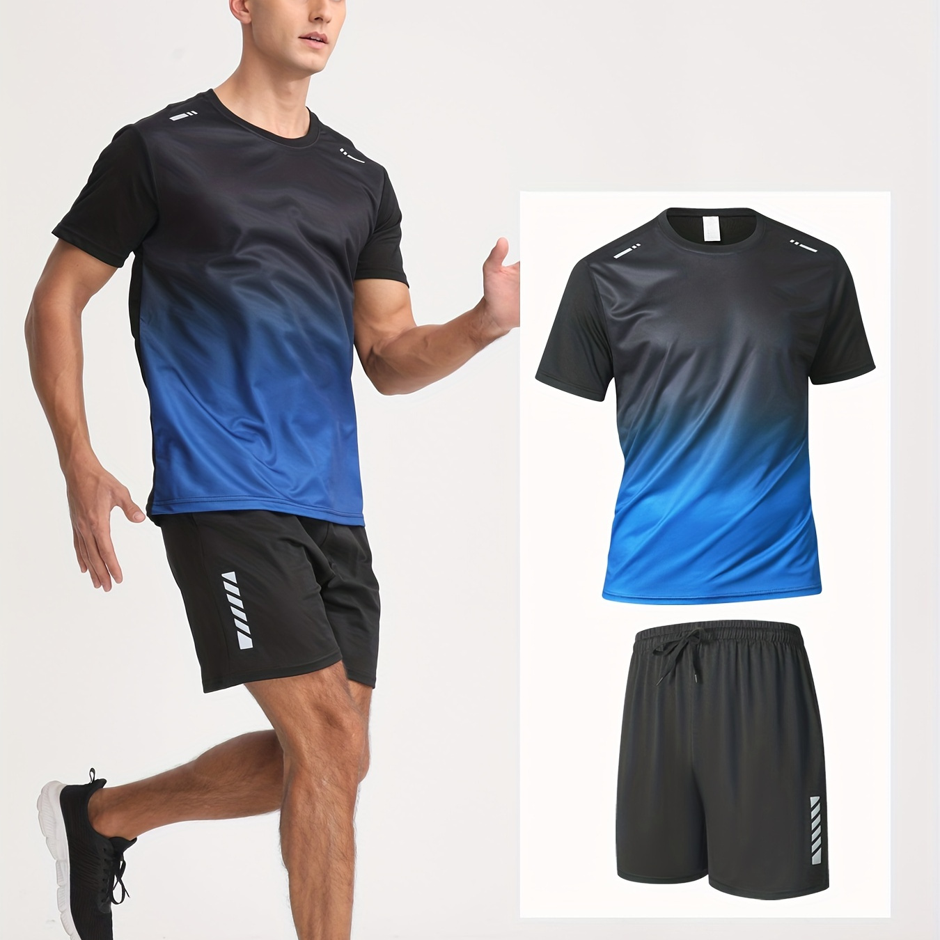 

Men's Shapewear Set Gradient Design Short Sleeve Pullover Top + Shorts Sports Clothing Fitness Wear