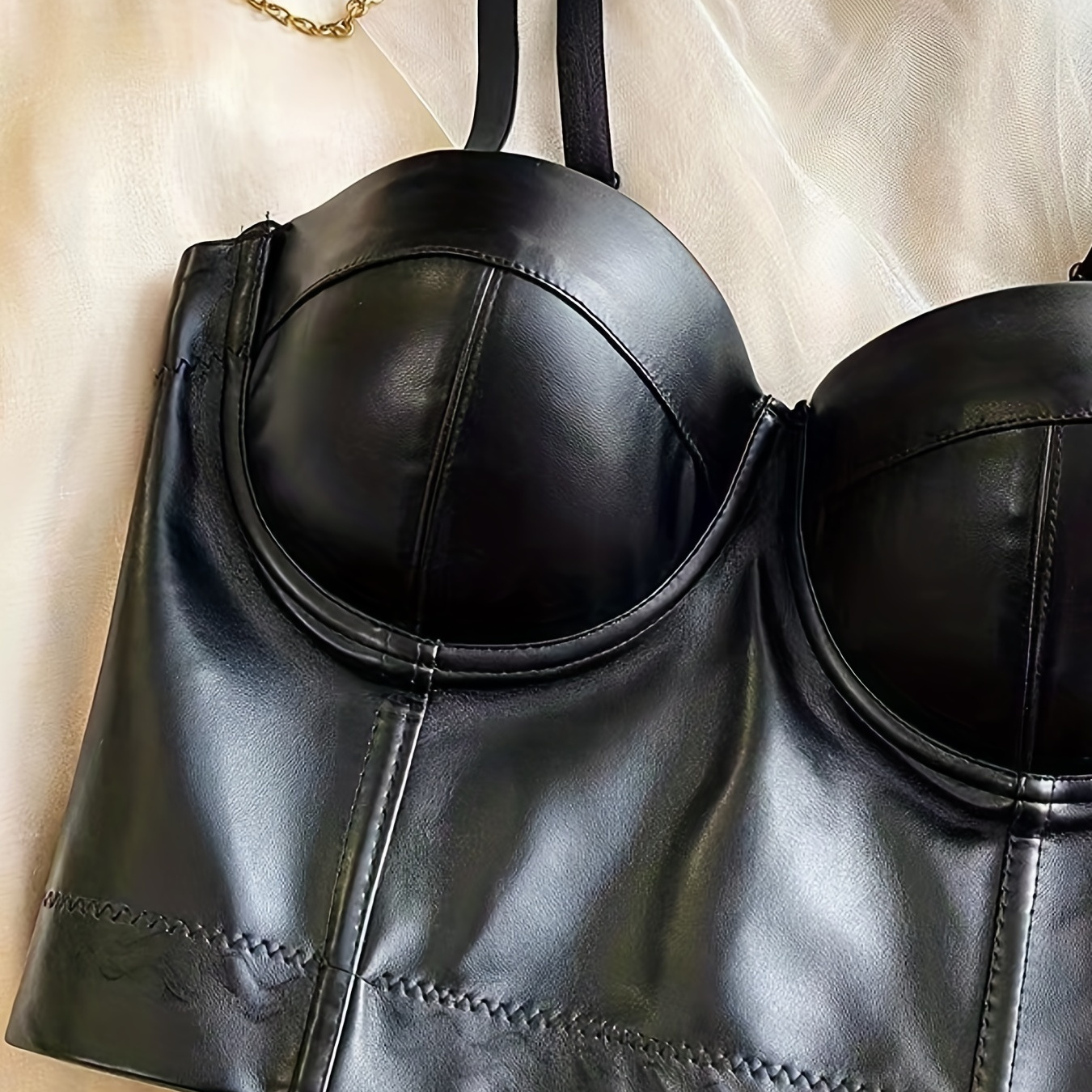 YOOJOO Women's PU Leather Bralette Underboob Bra Crop Tops Cutout