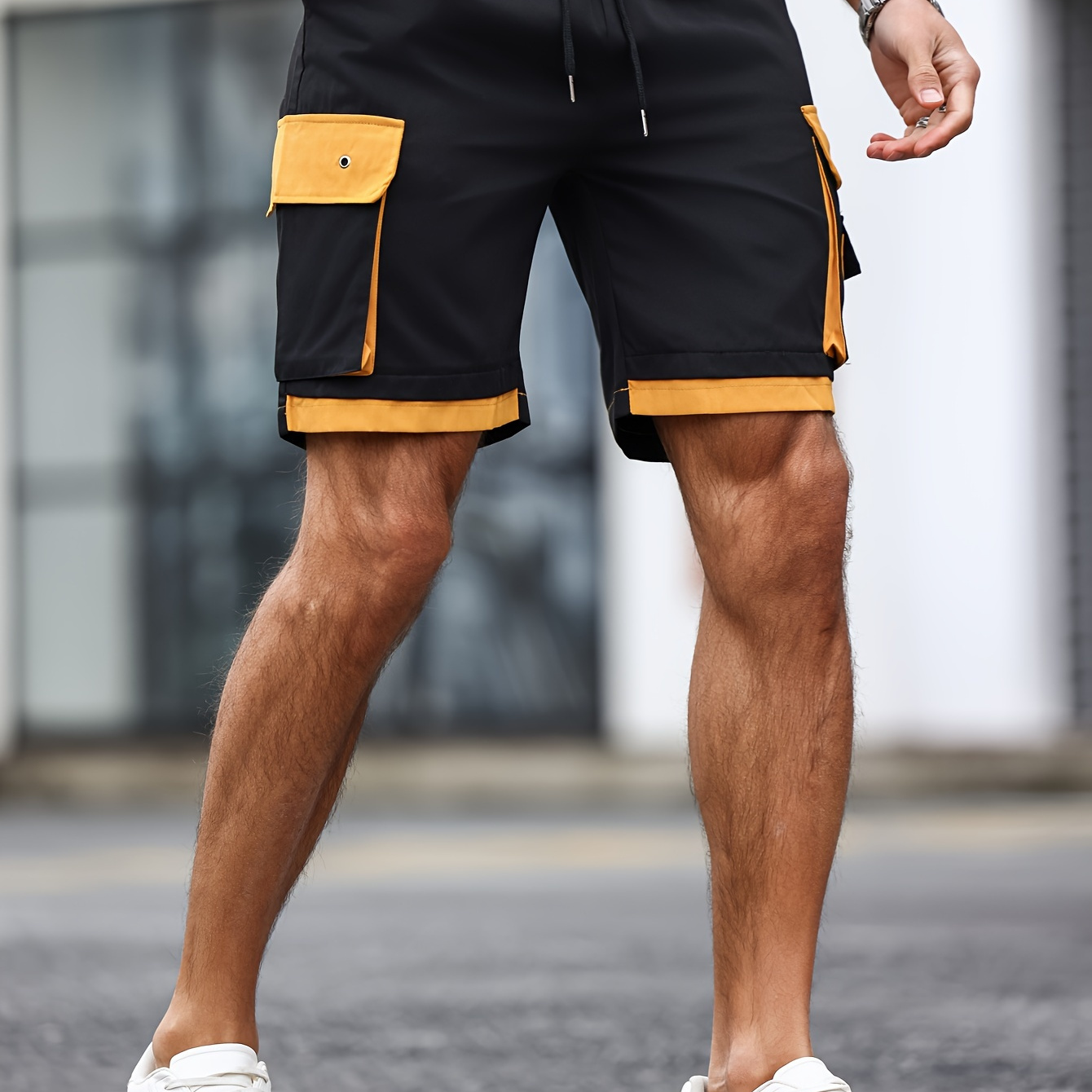 

Contrast Trim Design Men's Stylish Waist Drawstring Cargo Shorts With Side Pockets For Summer Outdoor Leisure And Work