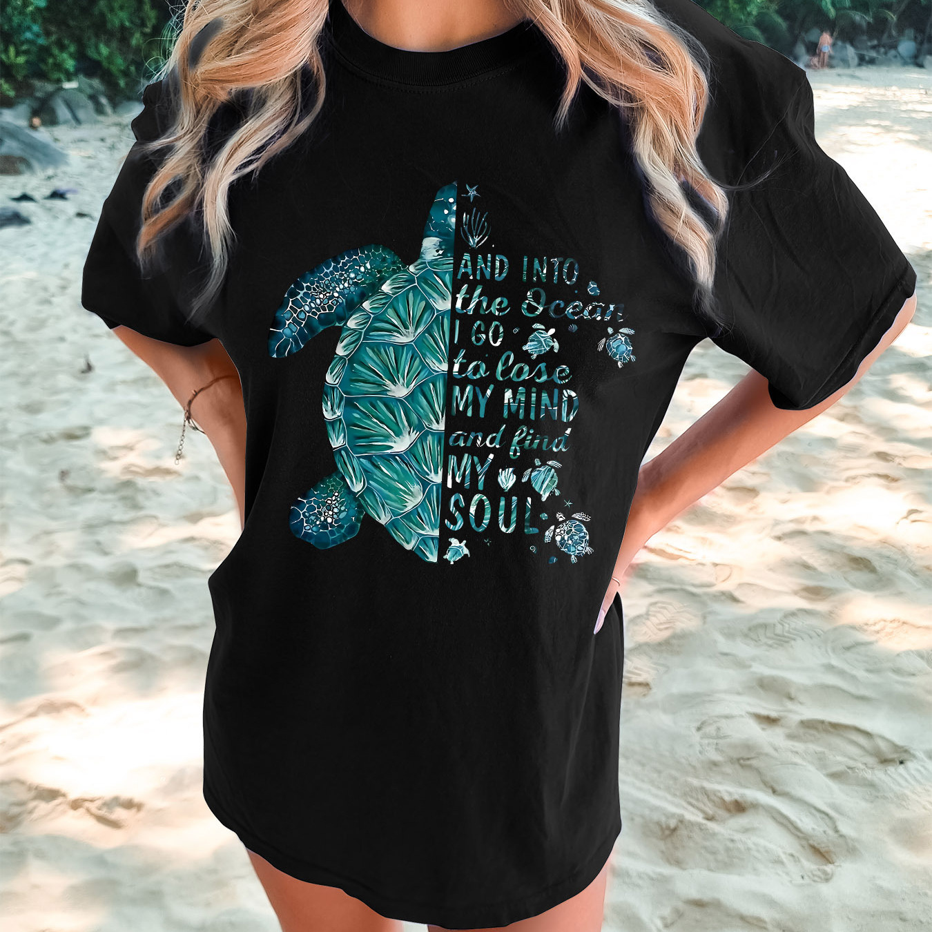 

Letter & Turtle Print T-shirt, Short Sleeve Crew Neck Casual Top For Summer & Spring, Women's Clothing