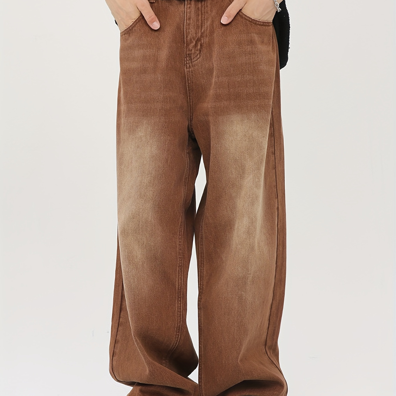 

Men' Loose Straight Leg Denim Workwear Pants, New Product, American Solid Casual Pants