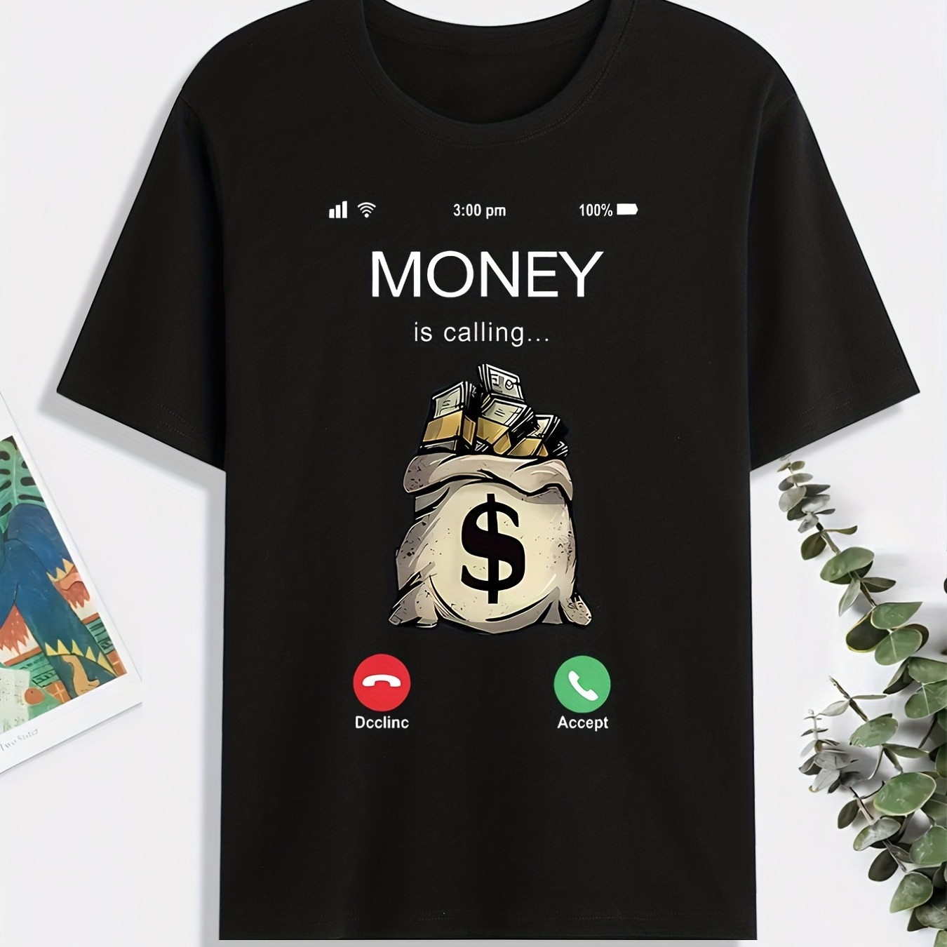 

Funny 'money Is Calling' Print T Shirt, Tees For Men, Casual Short Sleeve Tshirt For Summer Spring Fall, Tops As Gifts