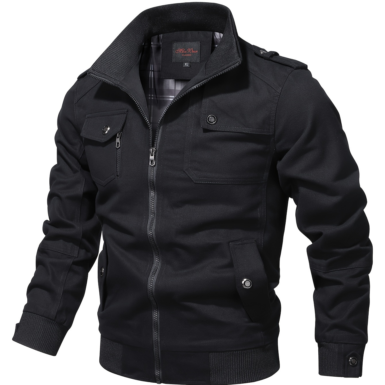 

Men's Casual Jacket, Cotton Stand Collar Windbreaker Jacket With Pockets For Fall Winter