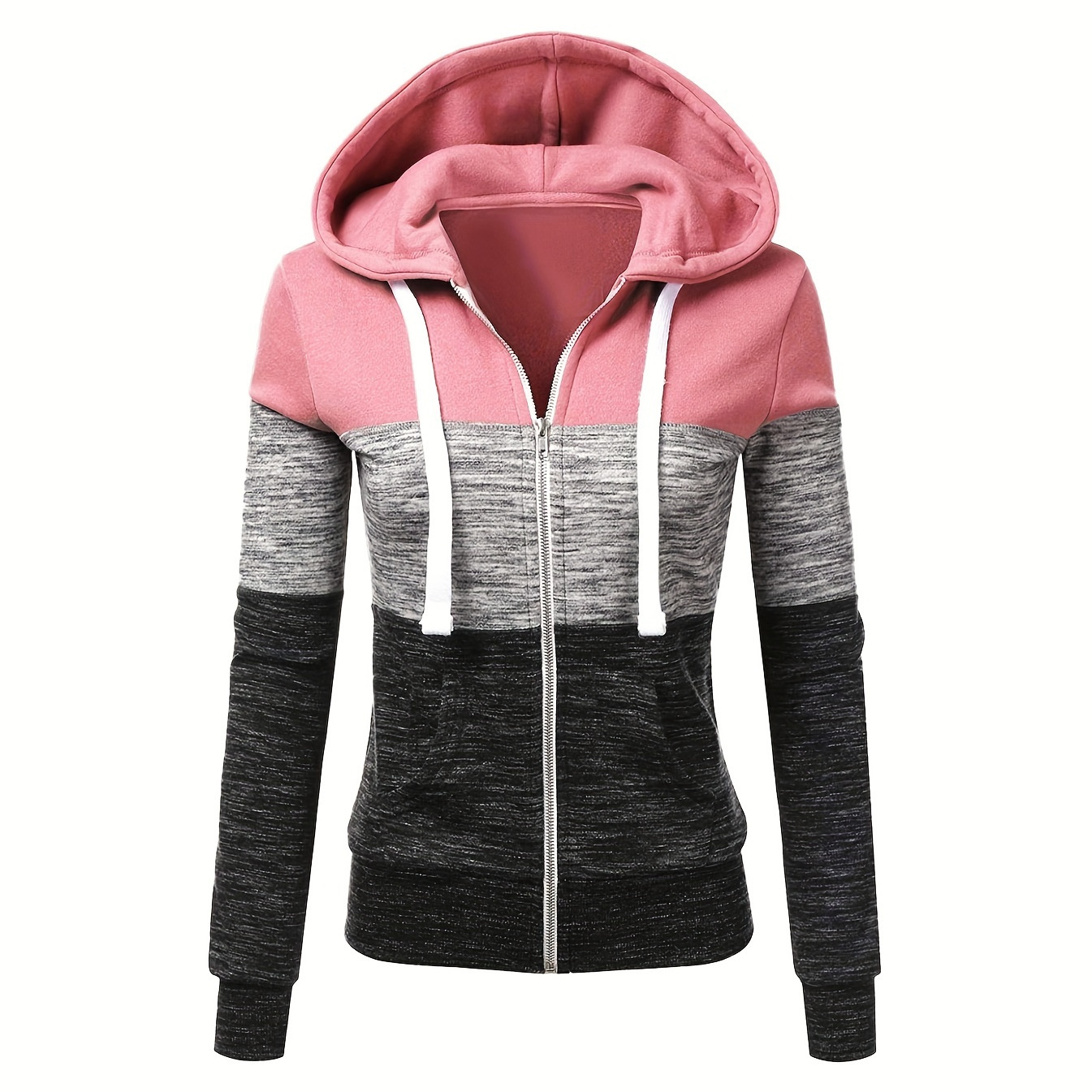 

Women's Zipper Hoodie With Drawstring, , Casual Long Sleeve Knit Sweatshirt With Trendy Design