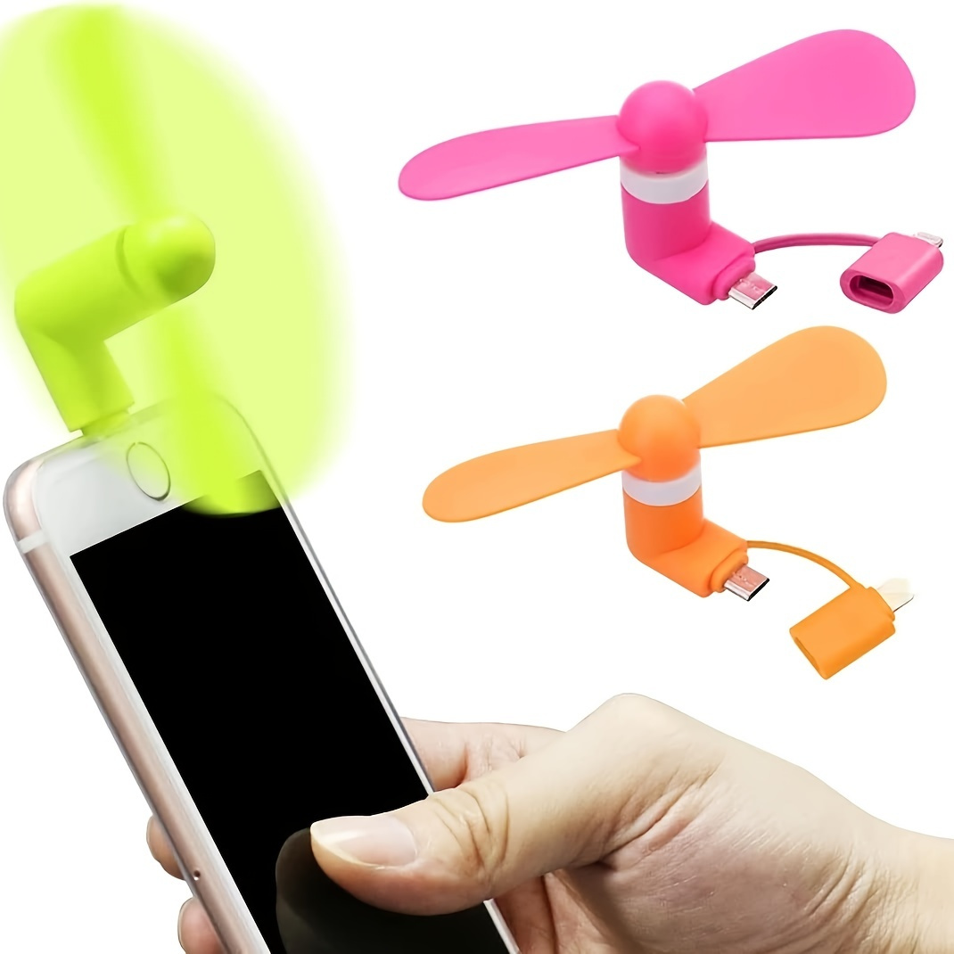 1pc Mini Cell Phone Fan, 2-in-1 Micro USB Port Phone Fan,Compatible For IPhone, IPad, Android Smartphone, Tablet, Cell Phone Summer Accessories, Cool Portable Fan, School Supplies, Perfect Gift For Birthday/Christmas, For Fishing/Camping/Travel