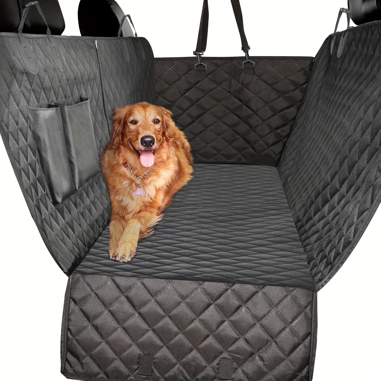Cubierta de asiento de coche para perros beige con protección de puerta /  Transformador de hamaca para