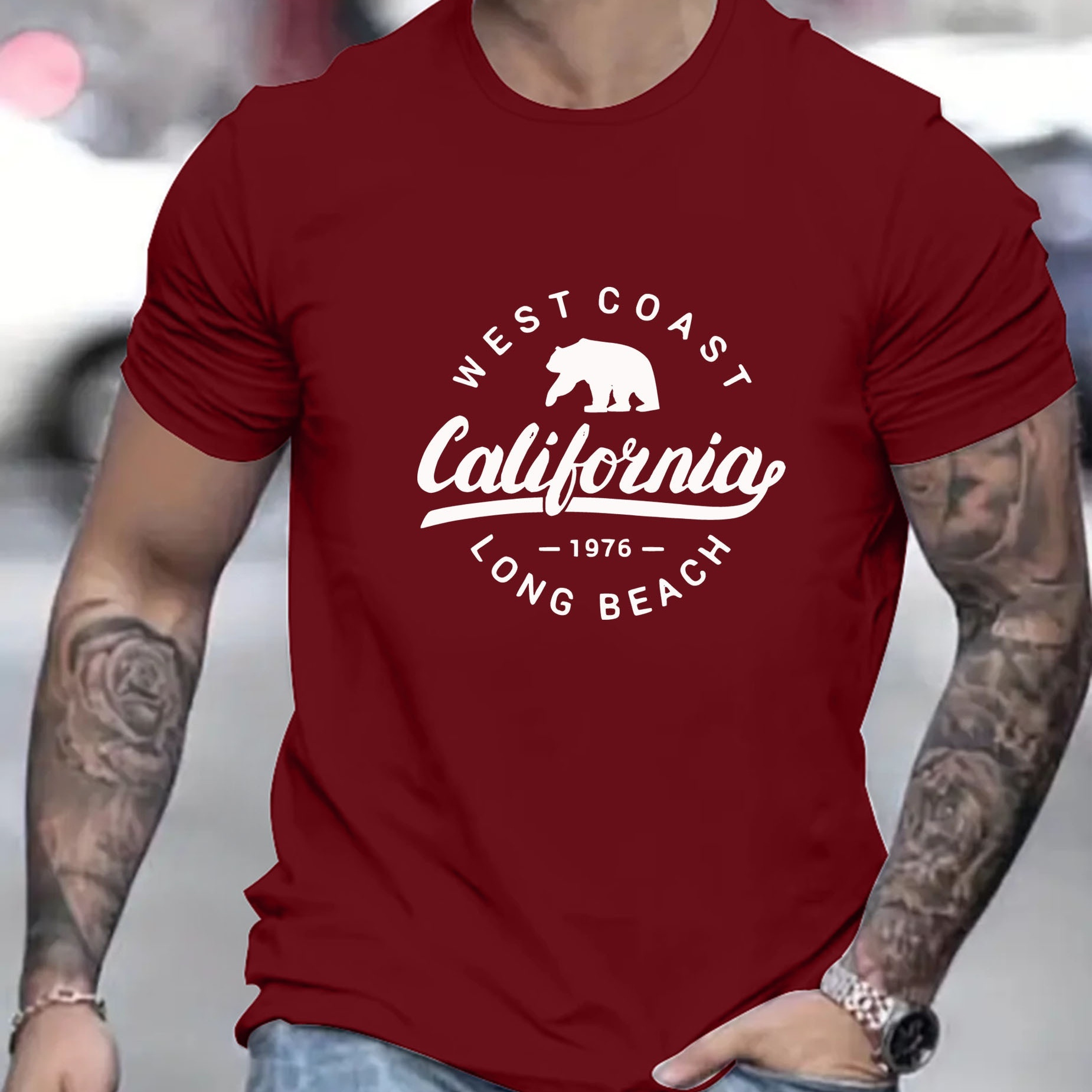 

california" Pattern Print Men's Comfy Chic T-shirt, Graphic Tee Men's Summer Outdoor Clothes, Men's Clothing, Tops For Men, Gift For Men