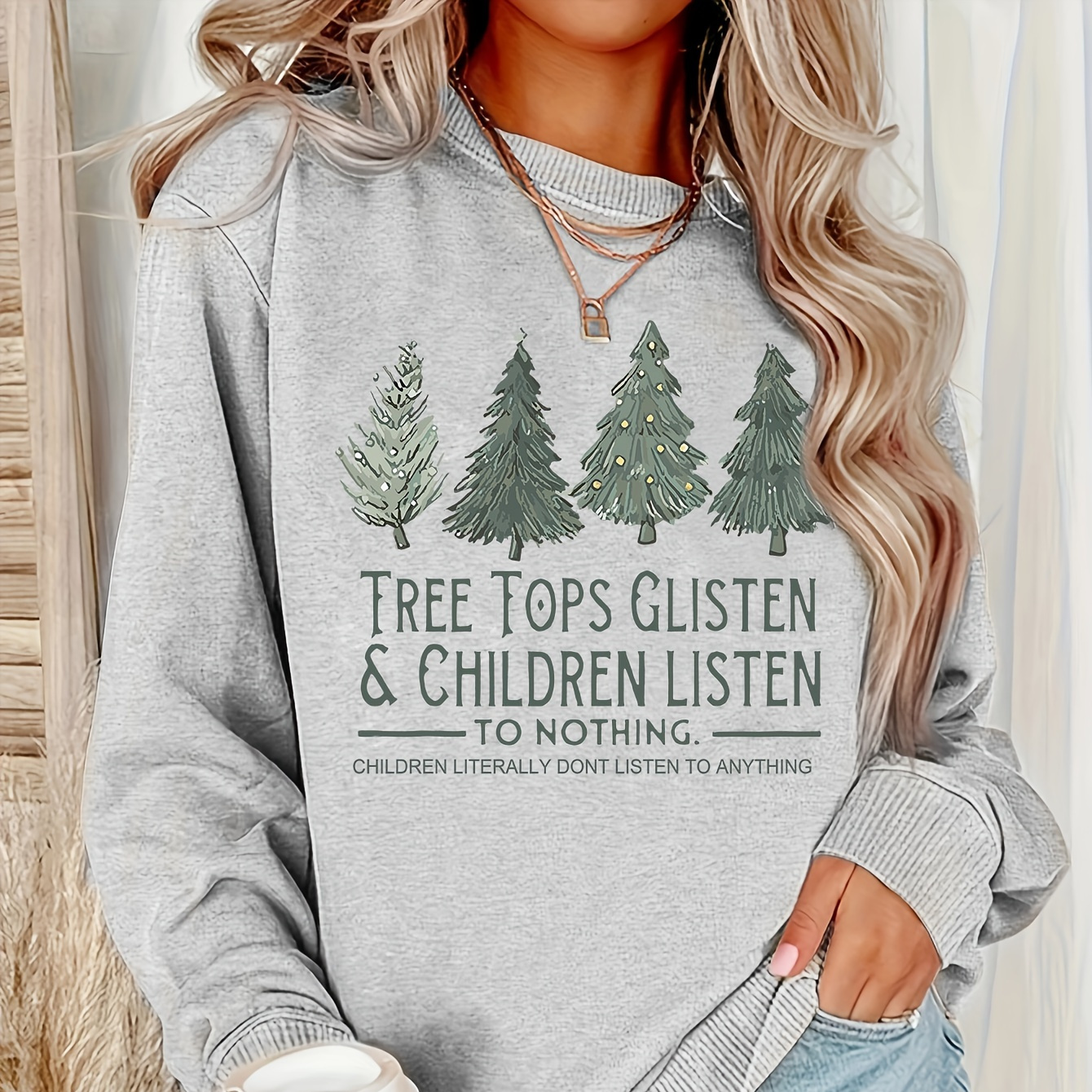 

Women's Casual Letter Print Crew Neck Sweatshirt - Cozy Polyester, Machine Washable, Perfect For Fall/winter