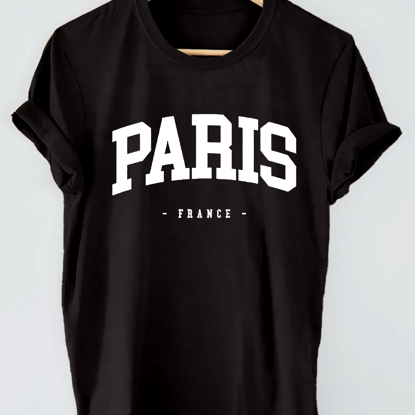 

Paris Print T-shirt, Short Sleeve Crew Neck Casual Top For Summer & Spring, Women's Clothing