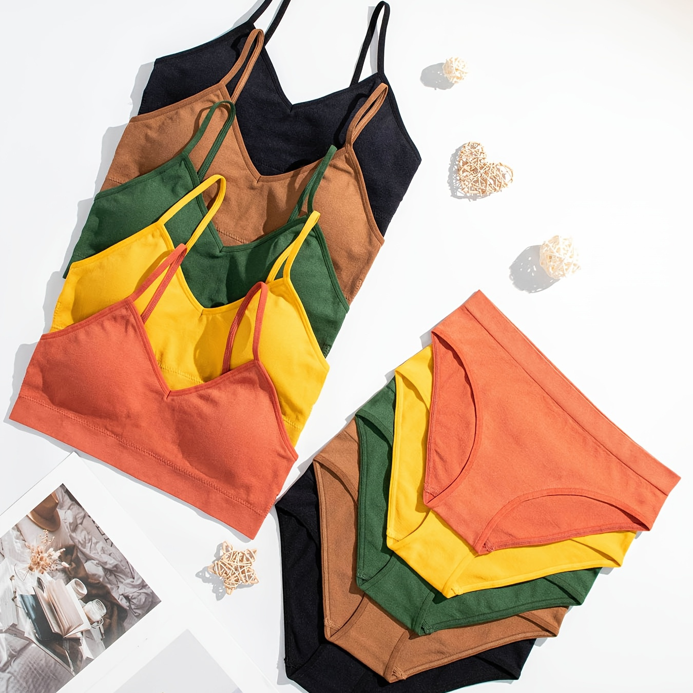 

5pcs Knitted Ribbed Padded Bra & Trousers & Ladies Lingerie & Underwear Set