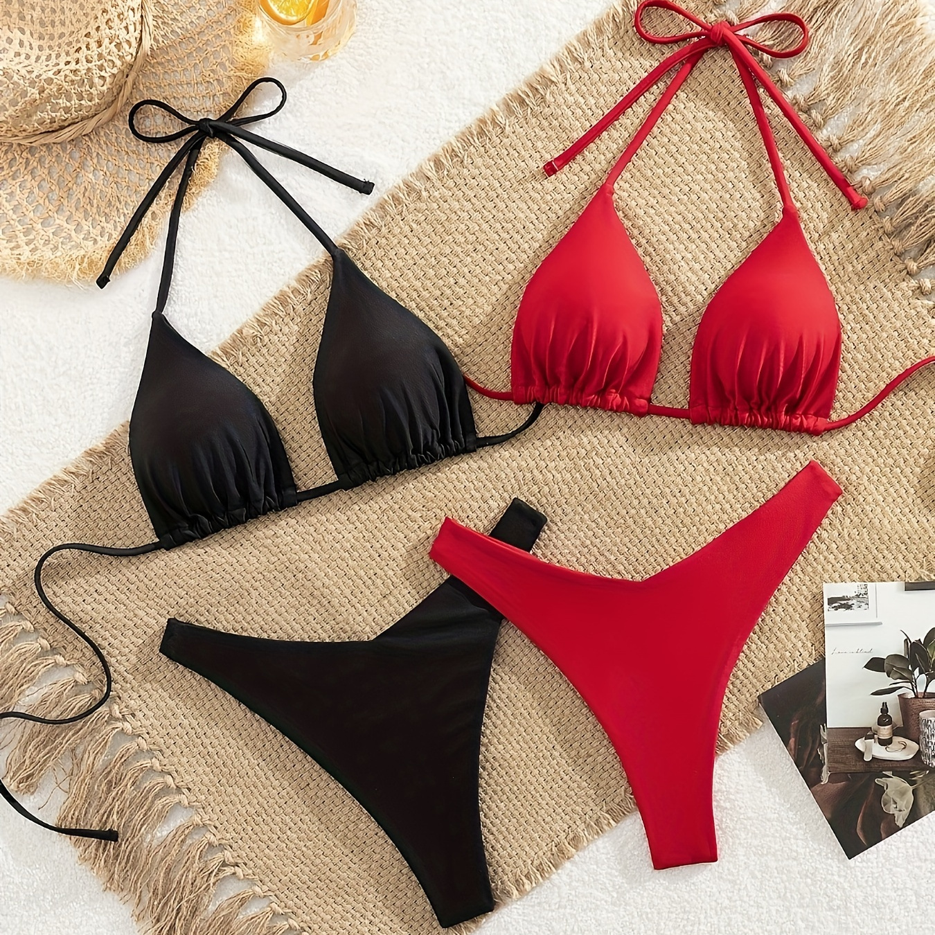 

Ensemble bikini dos nu couleur unie pour femme, tissu polyester et élasthanne extensible, maillot de bain de avec détail à .