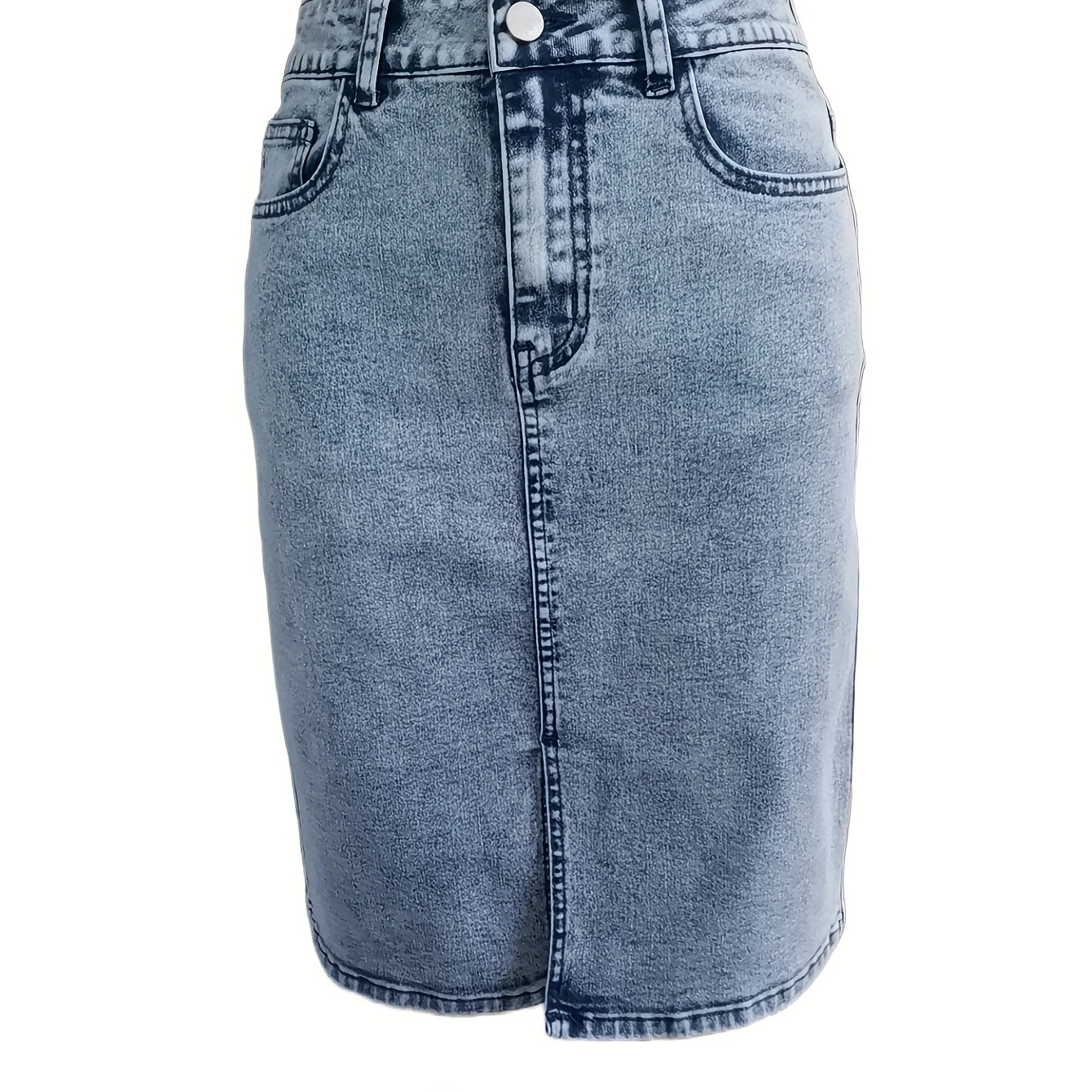 

Blue Slash Pockets Denim Skirt, High-stretch Split Casual Denim Skirt, Women's Denim Clothing