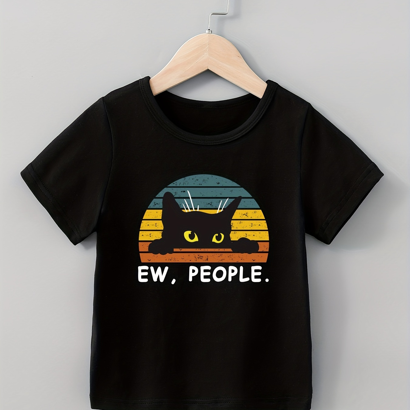 

Boys Funny Cat Print Short Sleeve T-shirt, Round Neck Breathable Comfortable Casual Tee Tops For Toddlers Kids Children Summer