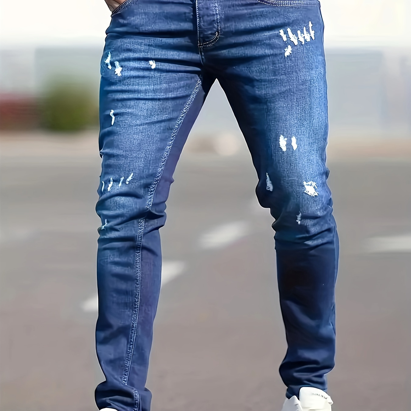 

Pantalon en Denim uni déchiré pour hommes avec poches, jean Slim décontracté en mélange de coton pour les activités de plein air