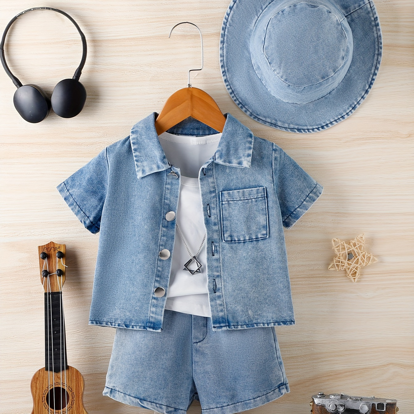 

3pcs Outfit, & & Hat Set, Toddlers Summer