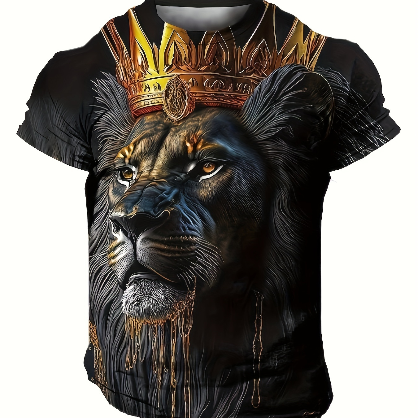 

Lion Print T-shirt, Men's Casual Street Style Stretch Round Neck Tee Shirt For Summer