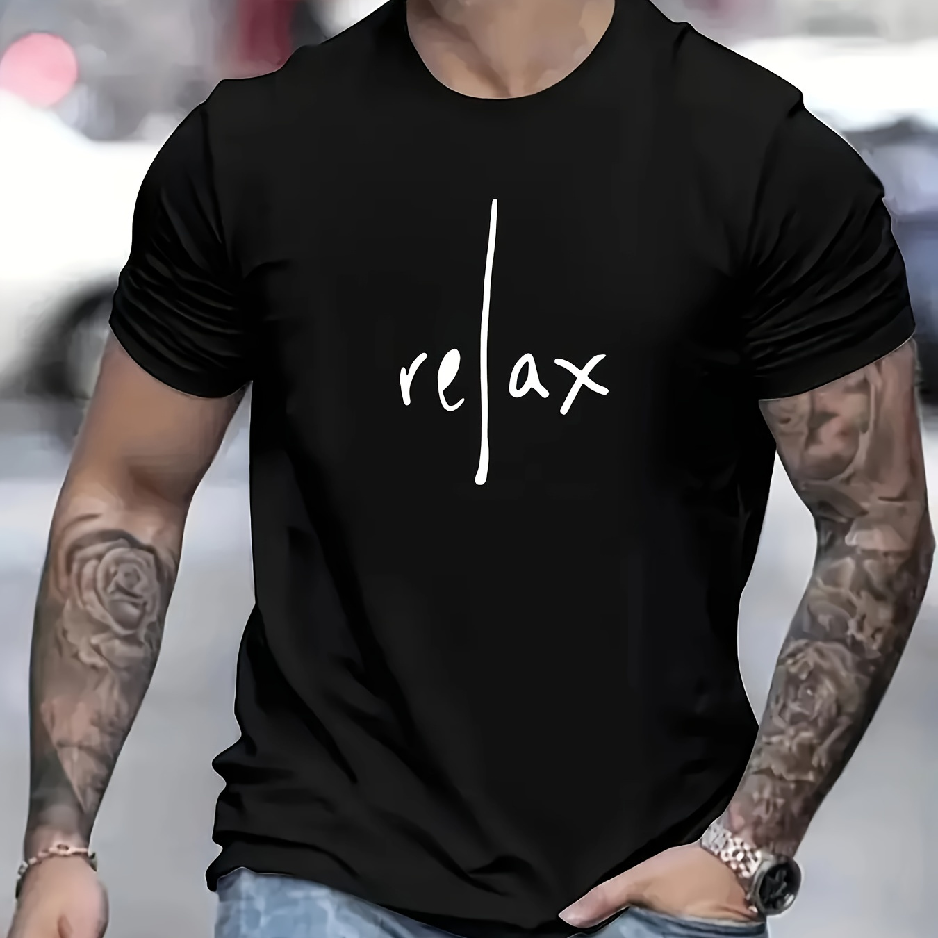 

Men's Casual Short Sleeve Crew Neck T-shirt With " Relax" Print, Comfortable Tee, Stylish Streetwear, Versatile Top For Everyday Wear