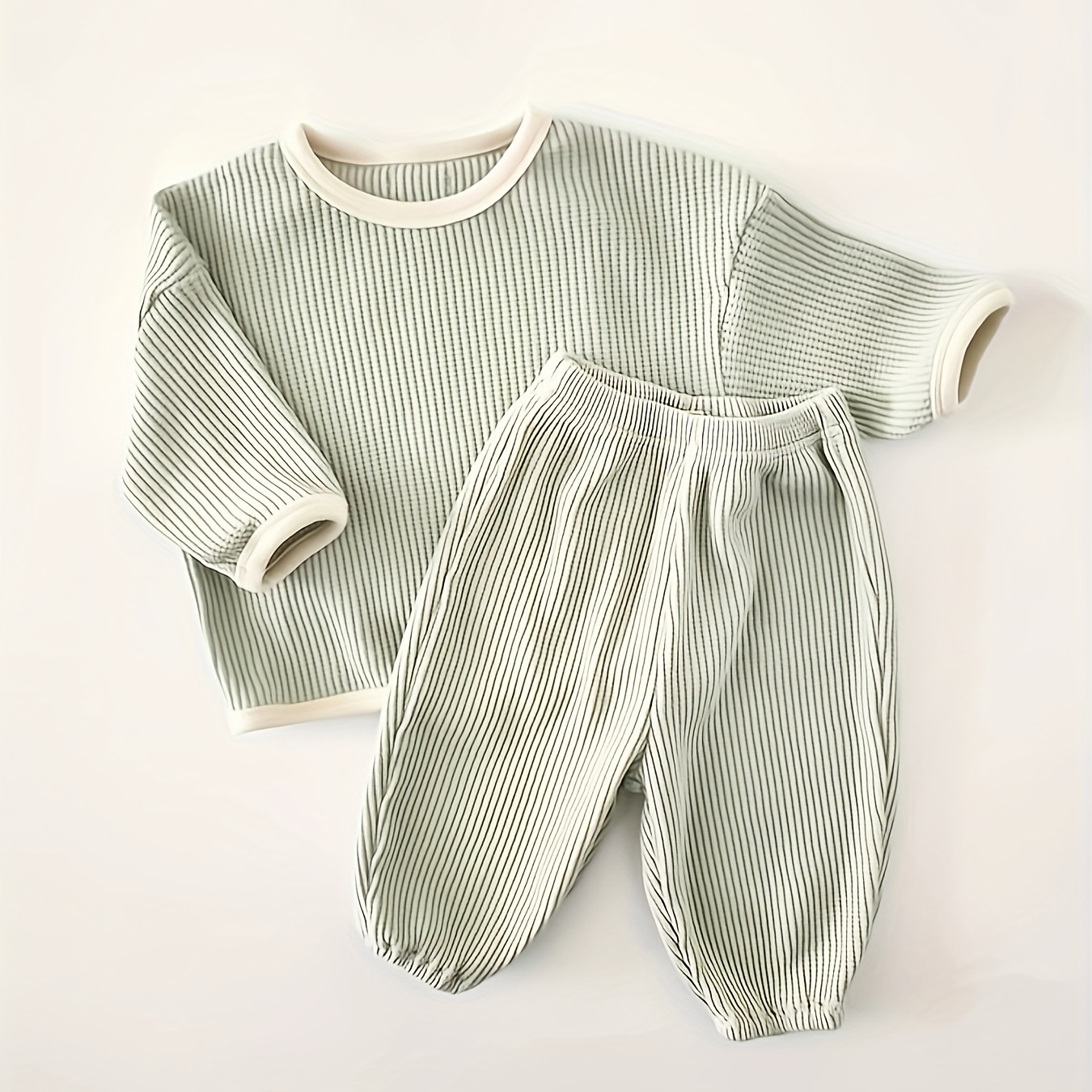 

2pcs Baby Boys And Girls Simple Casual Outfit, Kids Long-sleeved Top Trousers Autumn Thin Newborn Sports Set